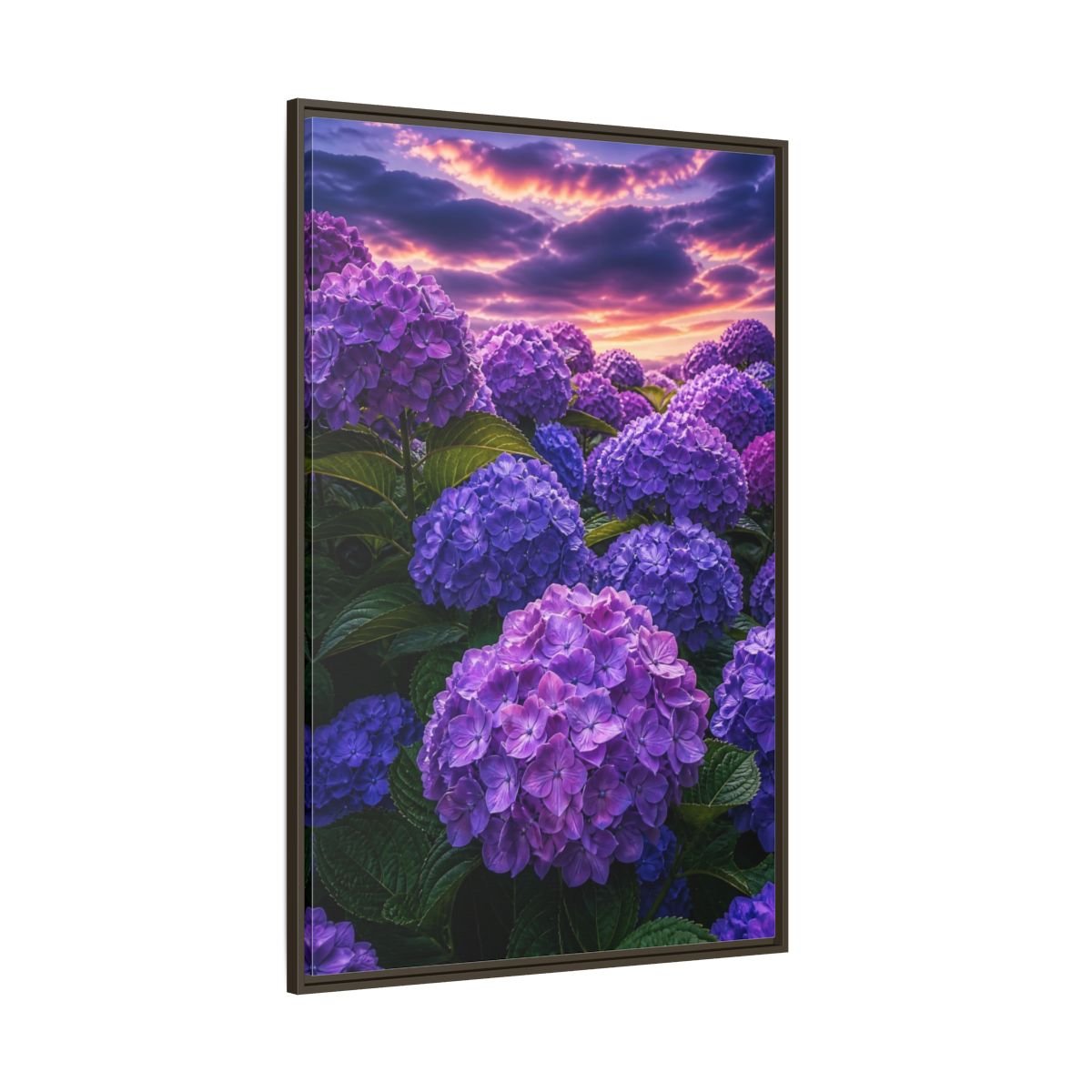 Floral Hydrangeas Purple Framed Canvas Print – Vibrant Decor for Living Room, Above Console Table - YesArtYes