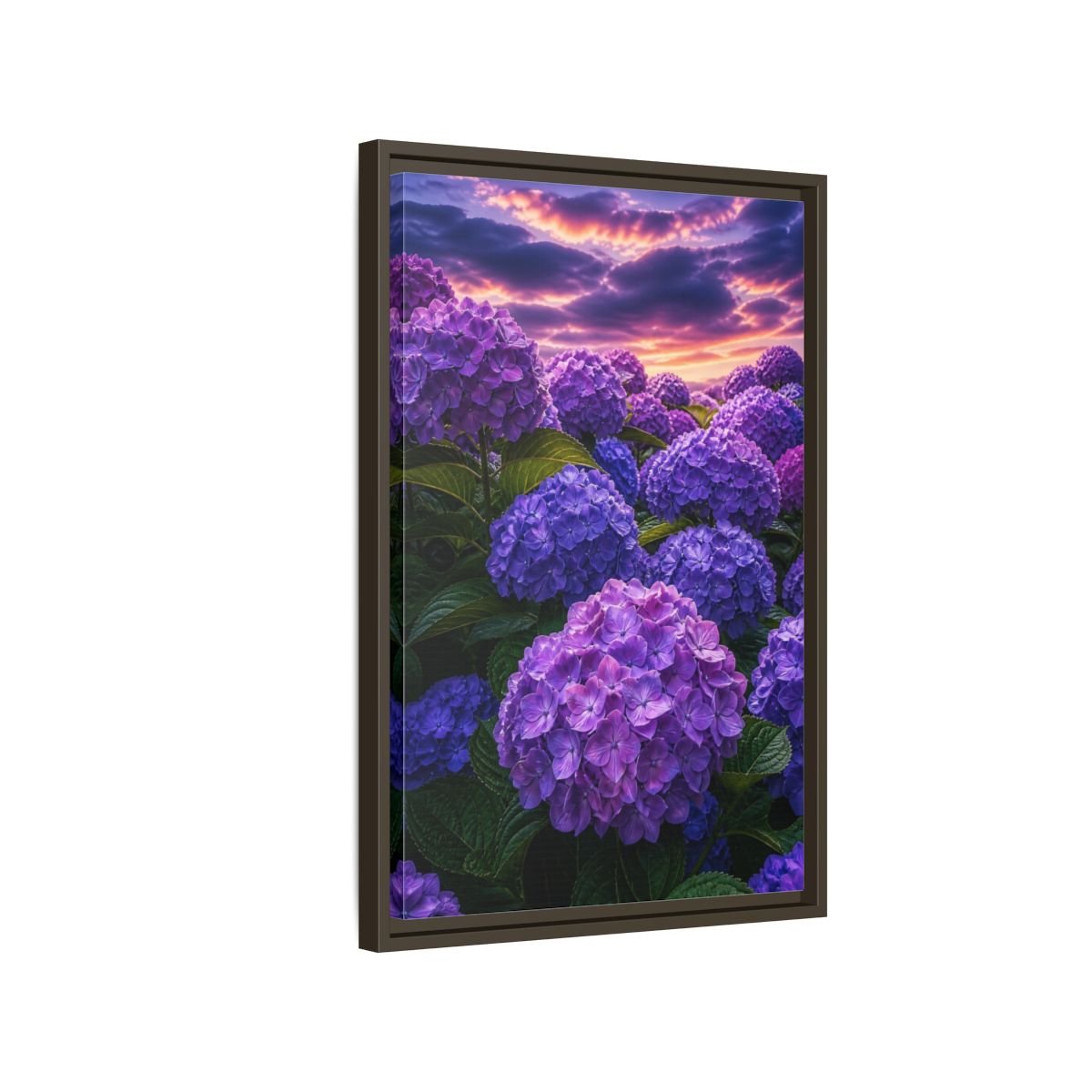 Floral Hydrangeas Purple Framed Canvas Print – Vibrant Decor for Living Room, Above Console Table - YesArtYes