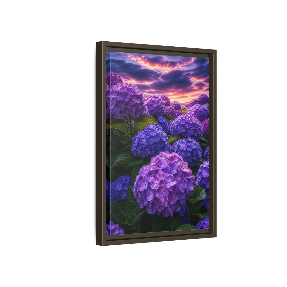 Floral Hydrangeas Purple Framed Canvas Print – Vibrant Decor for Living Room, Above Console Table - YesArtYes