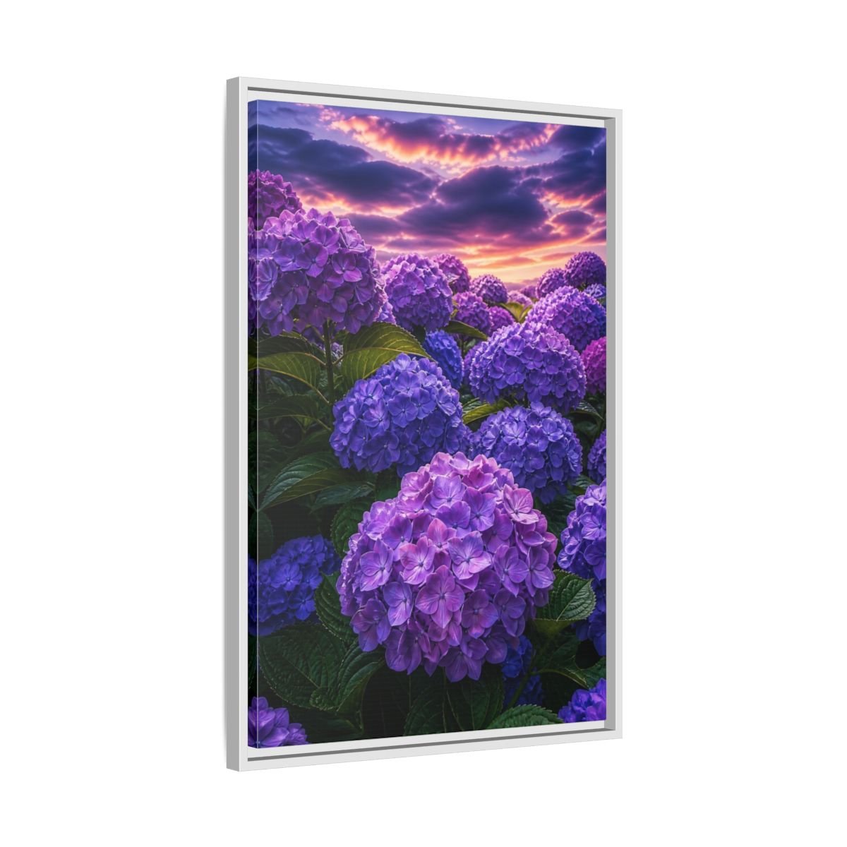 Floral Hydrangeas Purple Framed Canvas Print – Vibrant Decor for Living Room, Above Console Table - YesArtYes