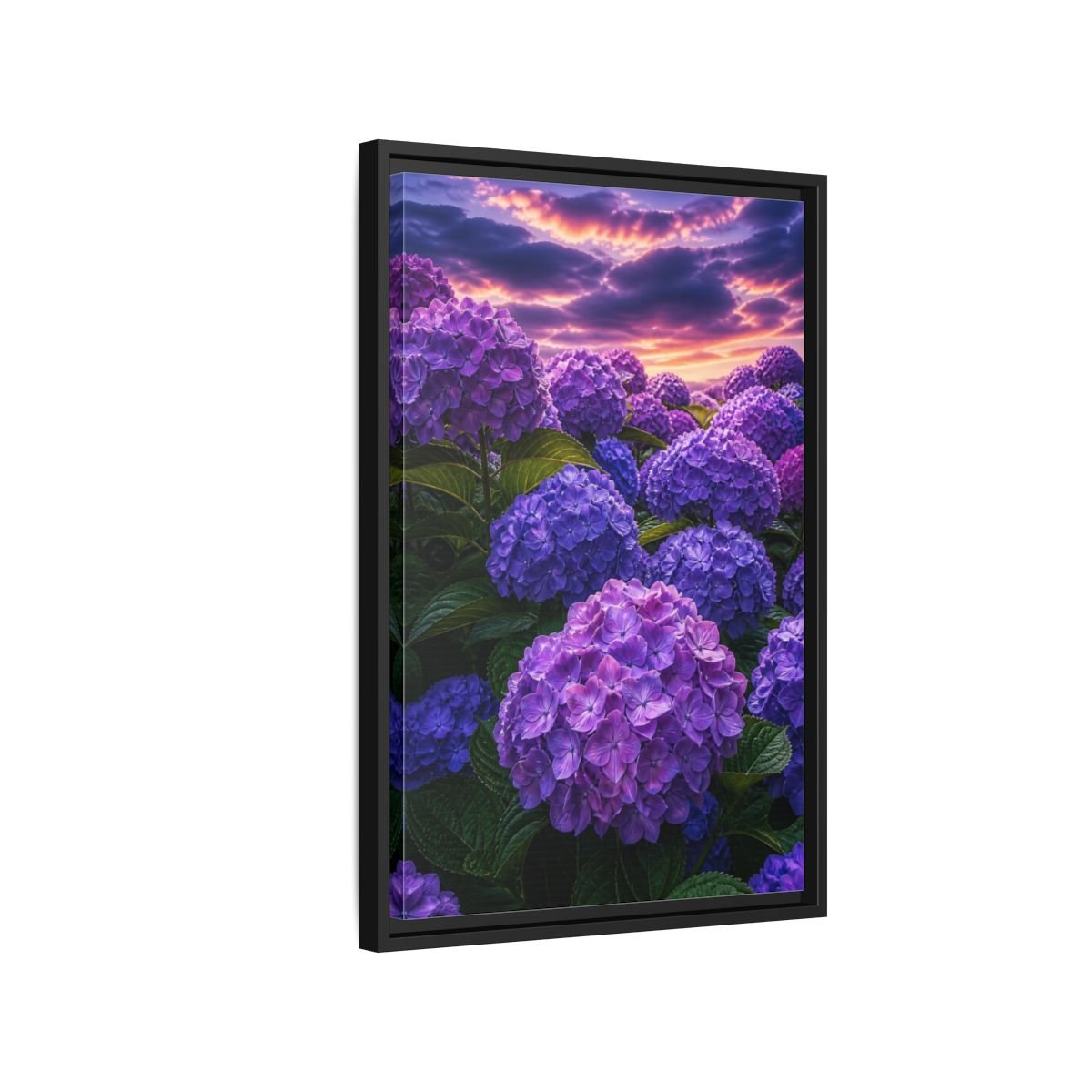 Floral Hydrangeas Purple Framed Canvas Print – Vibrant Decor for Living Room, Above Console Table - YesArtYes