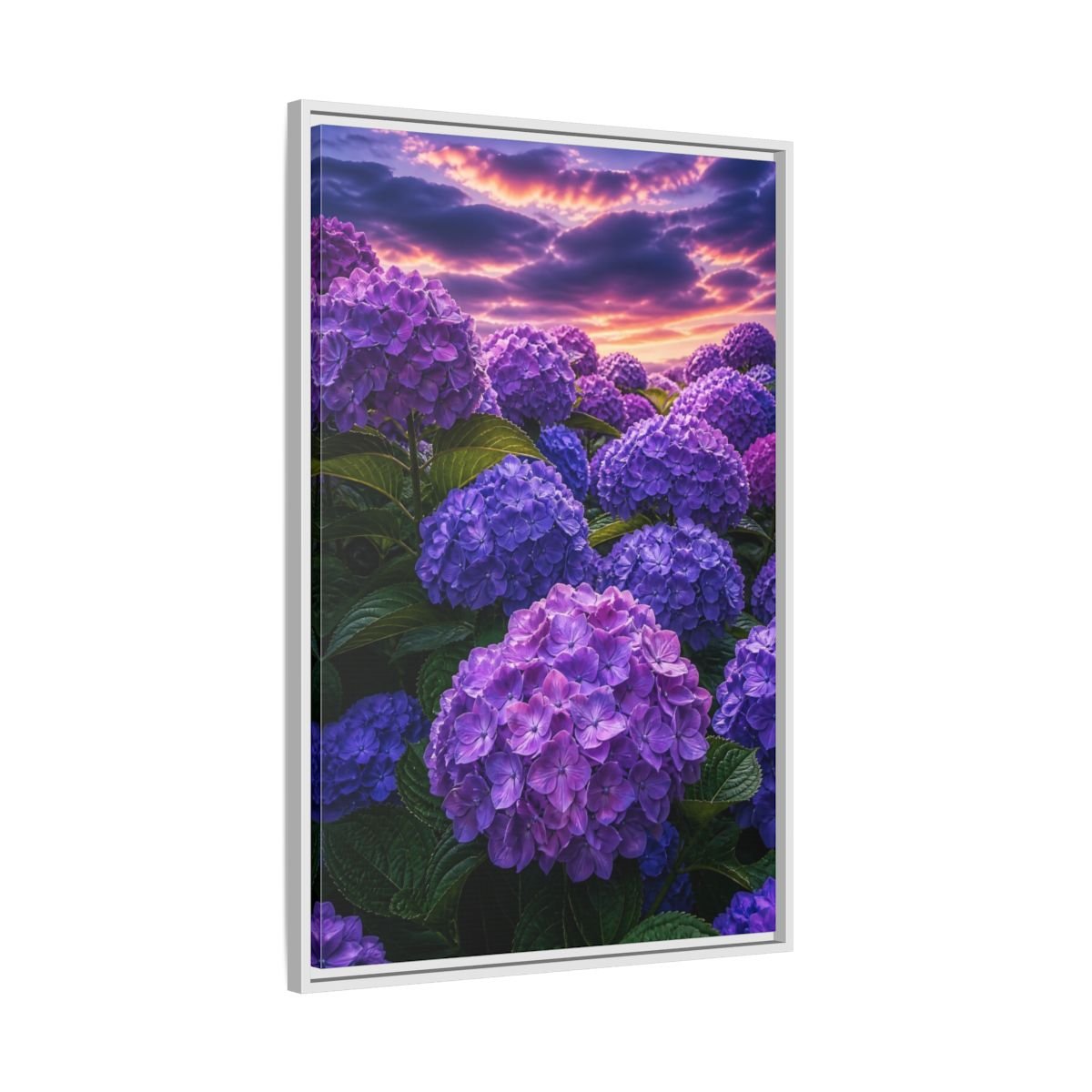 Floral Hydrangeas Purple Framed Canvas Print – Vibrant Decor for Living Room, Above Console Table - YesArtYes