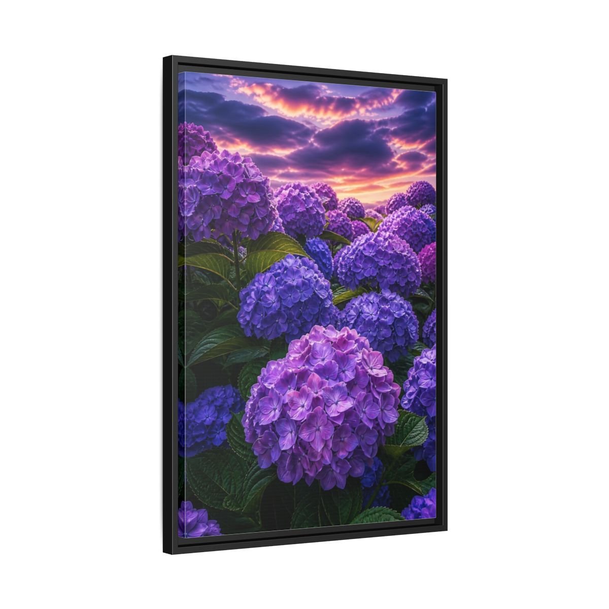 Floral Hydrangeas Purple Framed Canvas Print – Vibrant Decor for Living Room, Above Console Table - YesArtYes