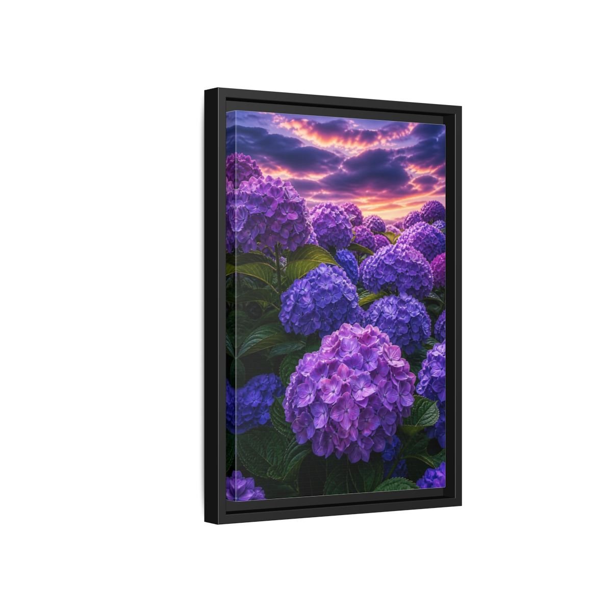 Floral Hydrangeas Purple Framed Canvas Print – Vibrant Decor for Living Room, Above Console Table - YesArtYes