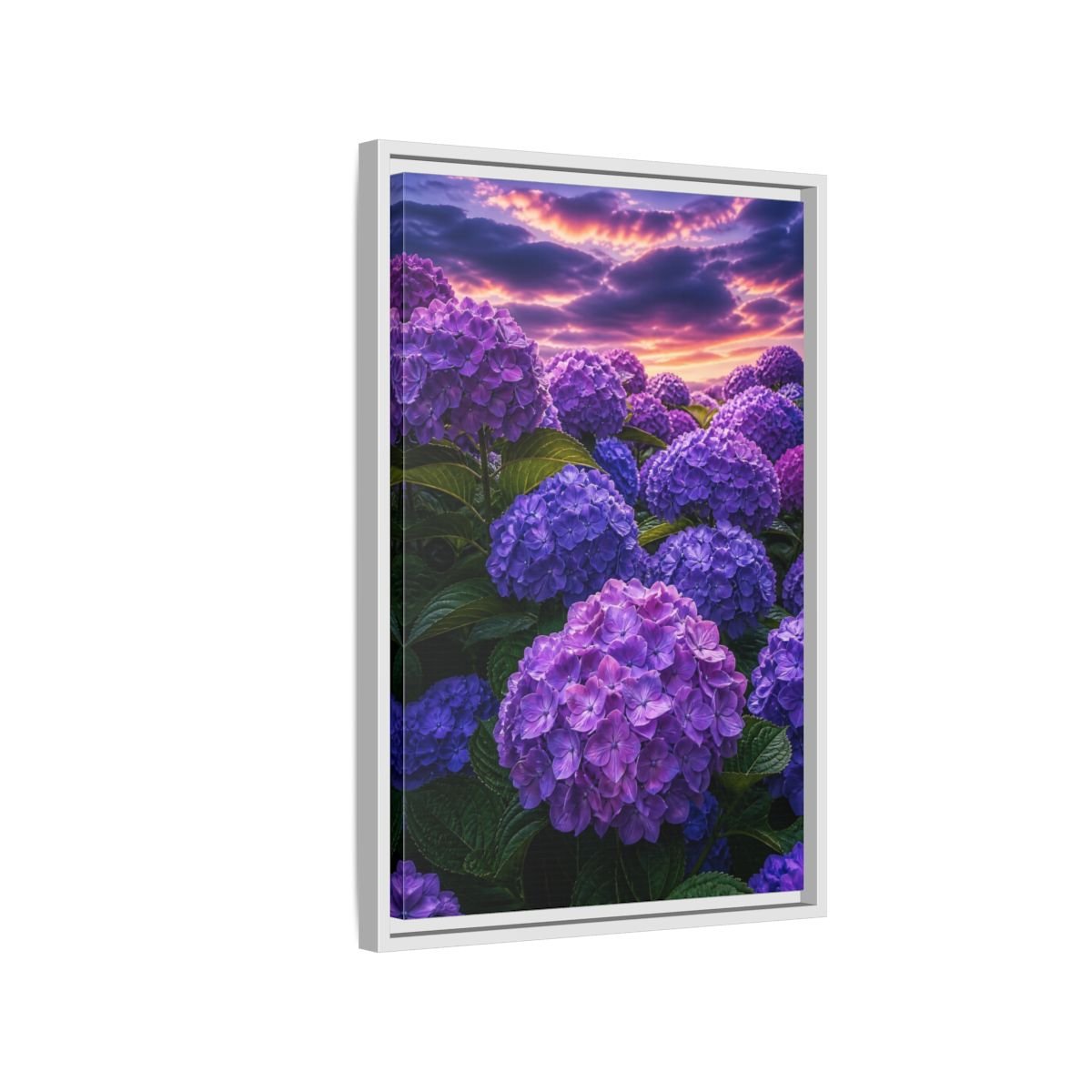 Floral Hydrangeas Purple Framed Canvas Print – Vibrant Decor for Living Room, Above Console Table - YesArtYes