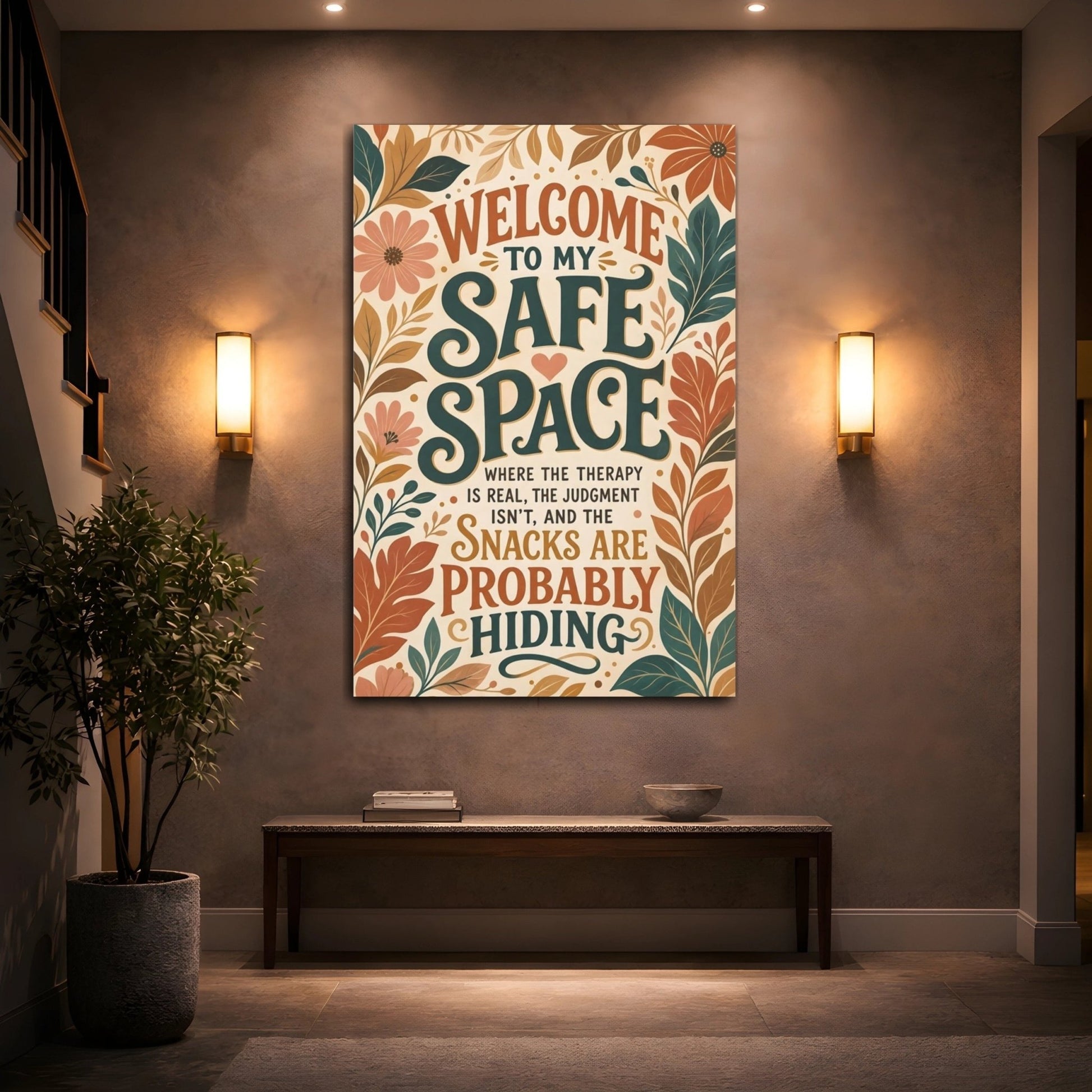 Floral Inspirational Quote Earthy Canvas Print – Boho Living Room, Above Couch - YesArtYes