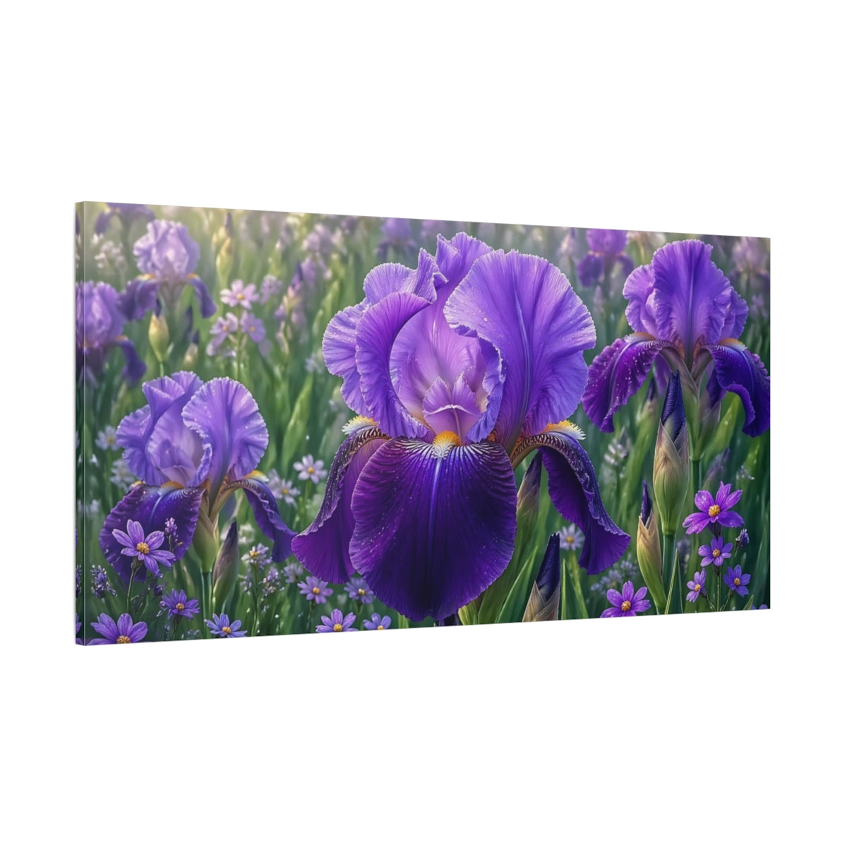 Side Mockup 2. Floral Iris Flower Purple Iris shown as stretched canvas wall art