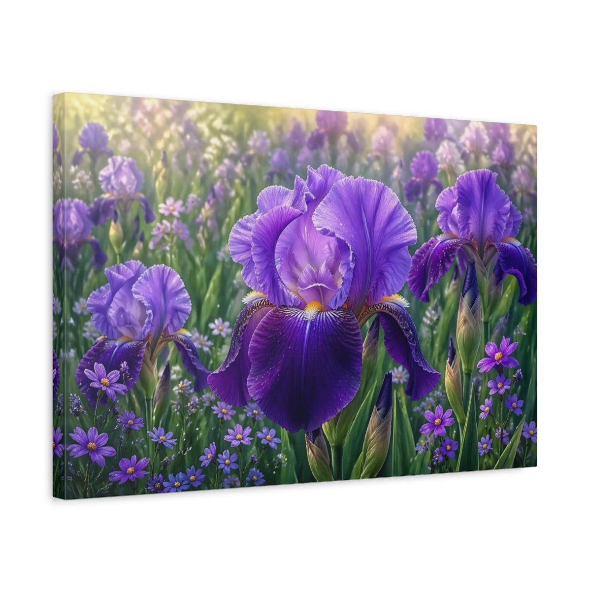 Side Mockup 3. Floral Iris Flower Purple Iris shown as stretched canvas wall art