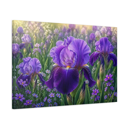 Main Mockup. Floral Iris Flower Purple Iris shown as stretched canvas wall art