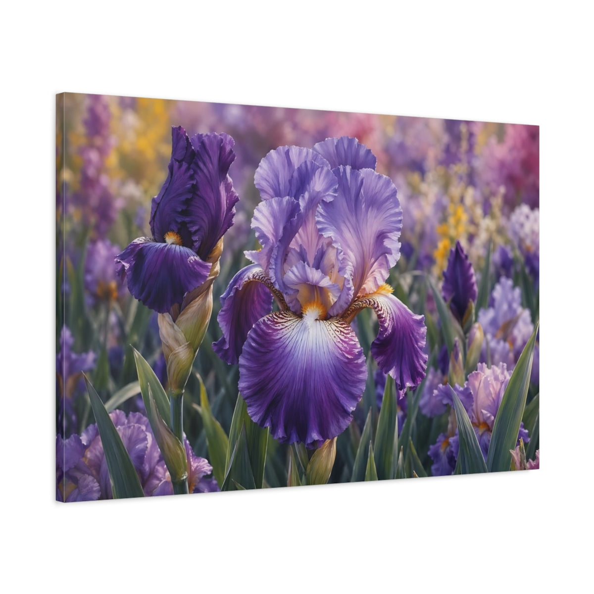Main Mockup. Floral Iris Flower Purple Iris shown as stretched canvas wall art