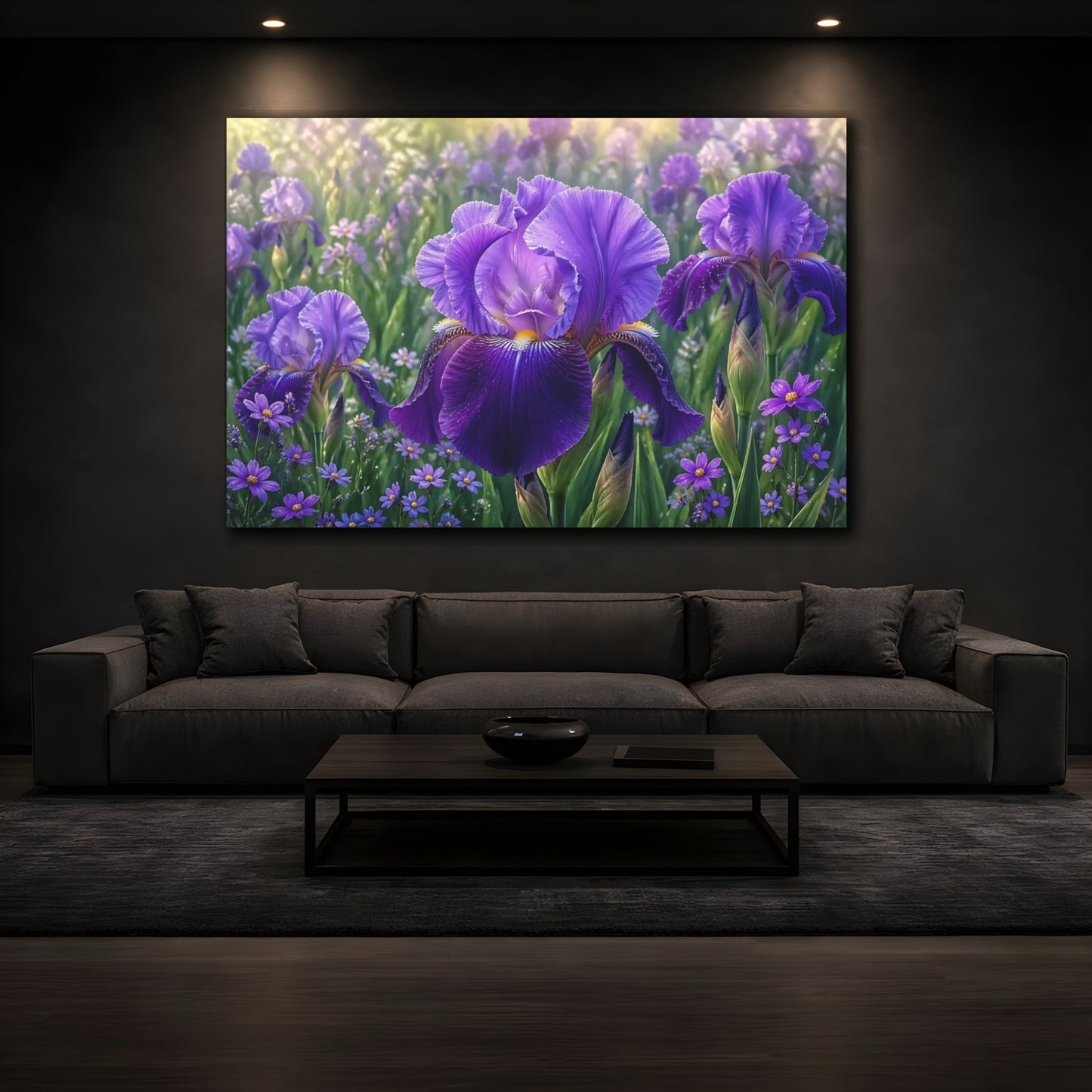 Mockup 4. Floral Iris Flower Purple Iris shown as stretched canvas wall art