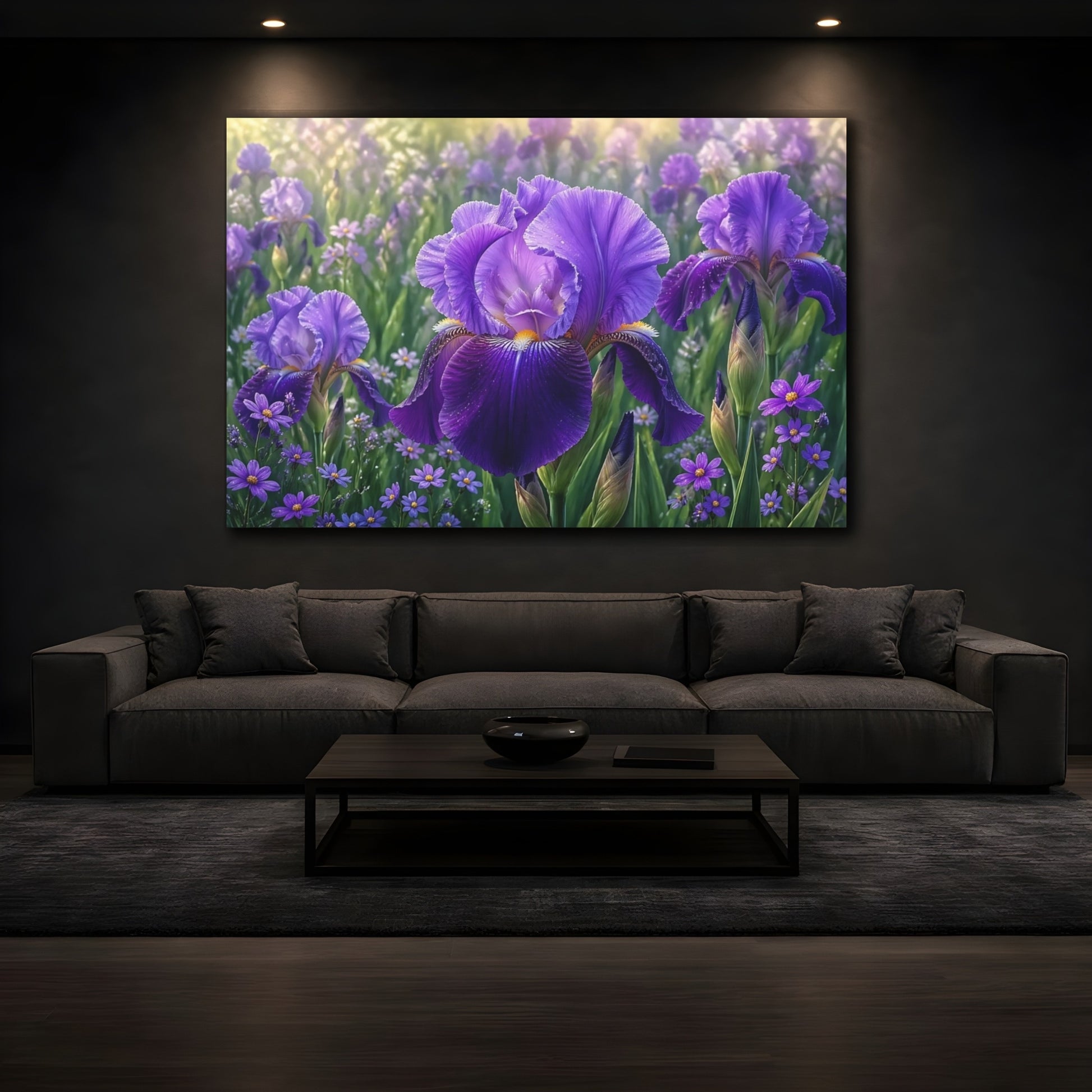 Mockup 4. Floral Iris Flower Purple Iris shown as stretched canvas wall art
