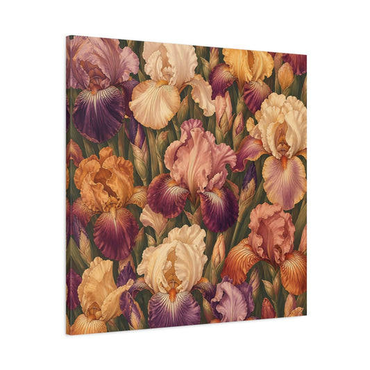 Main Mockup. Floral Irises Colorful Irises shown as stretched canvas wall art