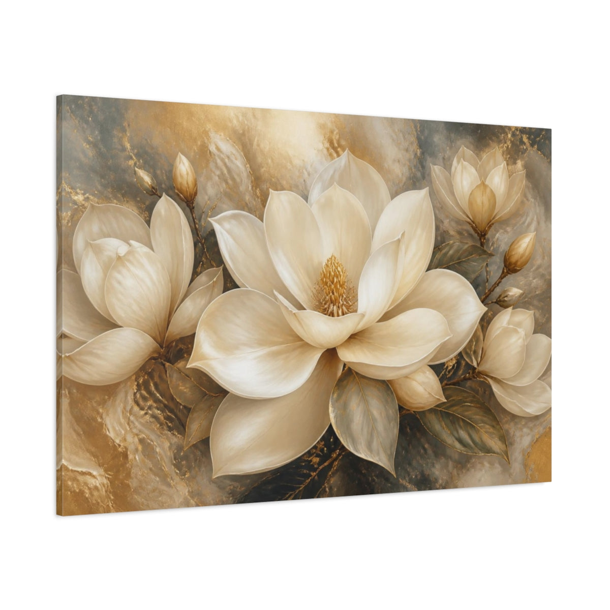 Side Mockup 1. Floral Ivory Magnolia shown as canvas print