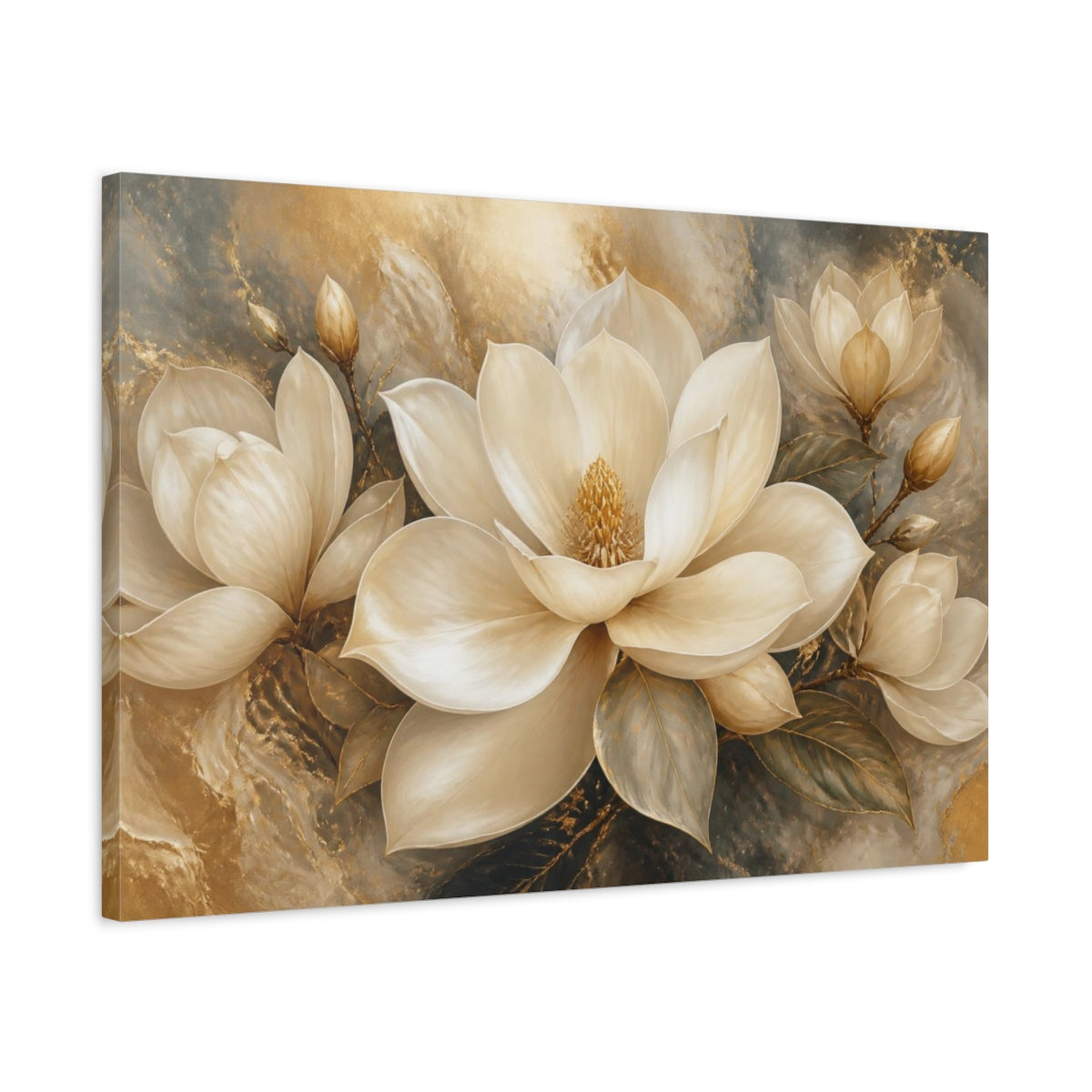 Side Mockup 2. Floral Ivory Magnolia shown as canvas print