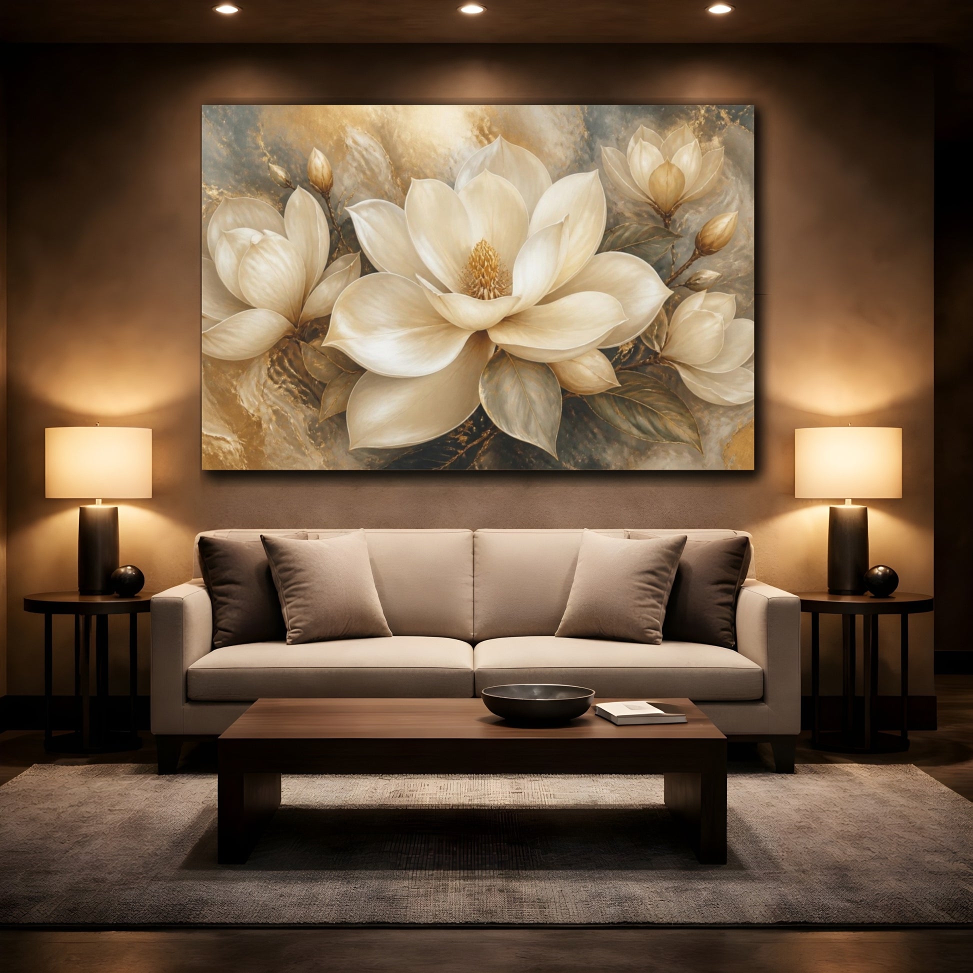 Mockup 2. Floral Ivory Magnolia shown as canvas print