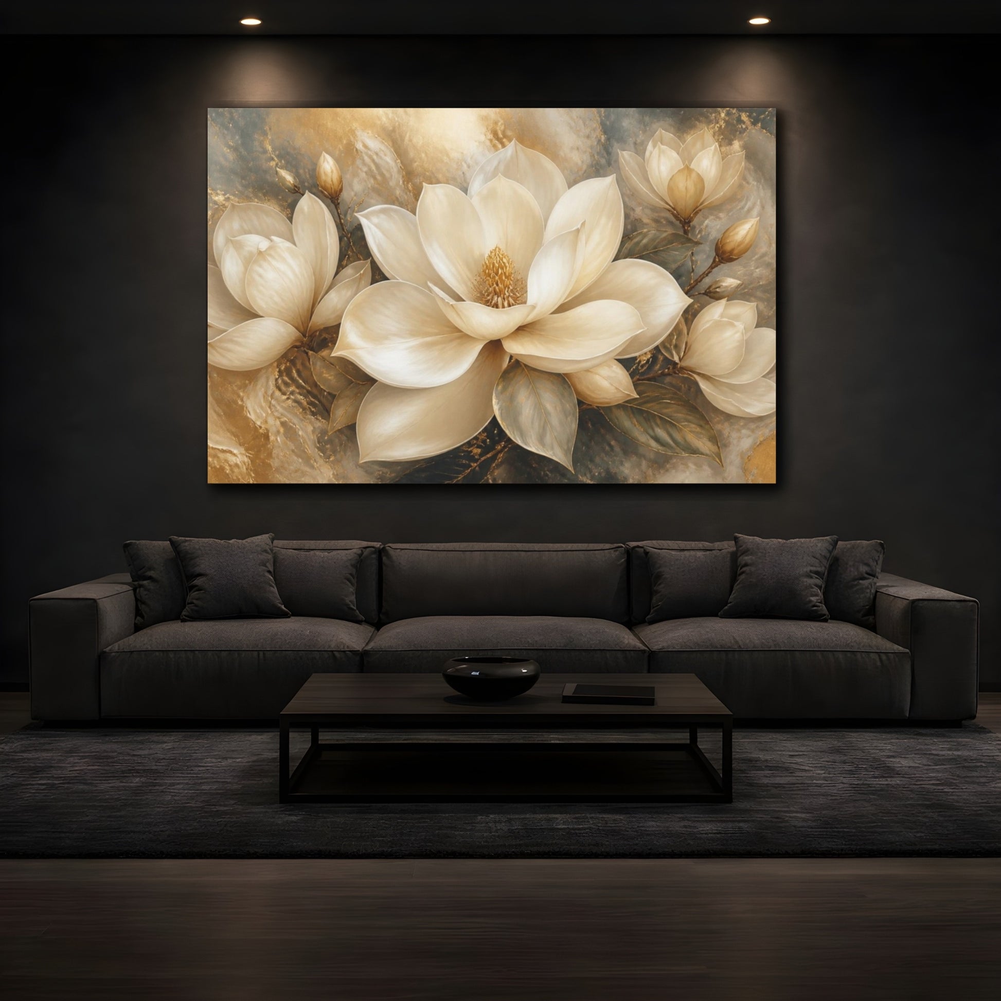 Mockup 3. Floral Ivory Magnolia shown as canvas print