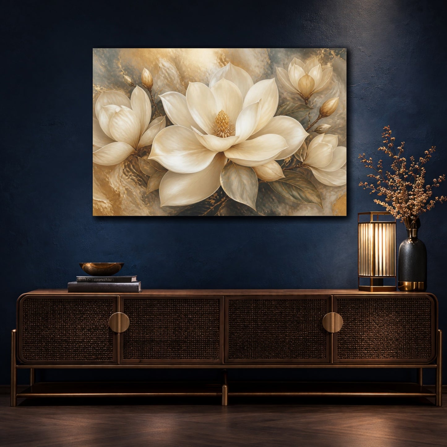 Mockup 4. Floral Ivory Magnolia shown as canvas print