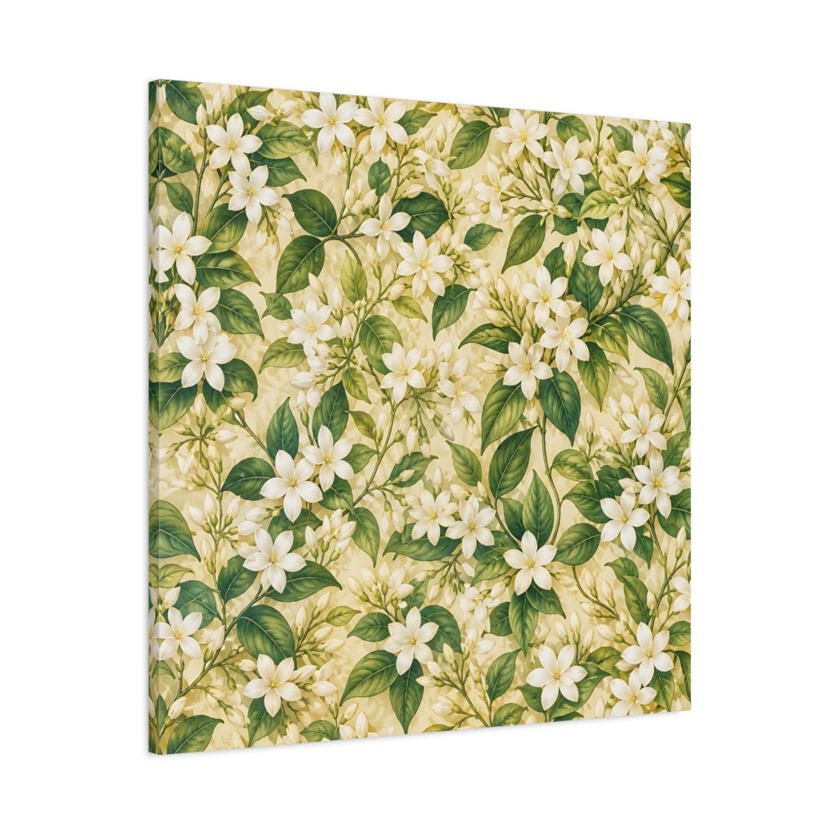 Main Mockup. Floral Jasmine Flowers White Green Floral shown as stretched canvas wall art