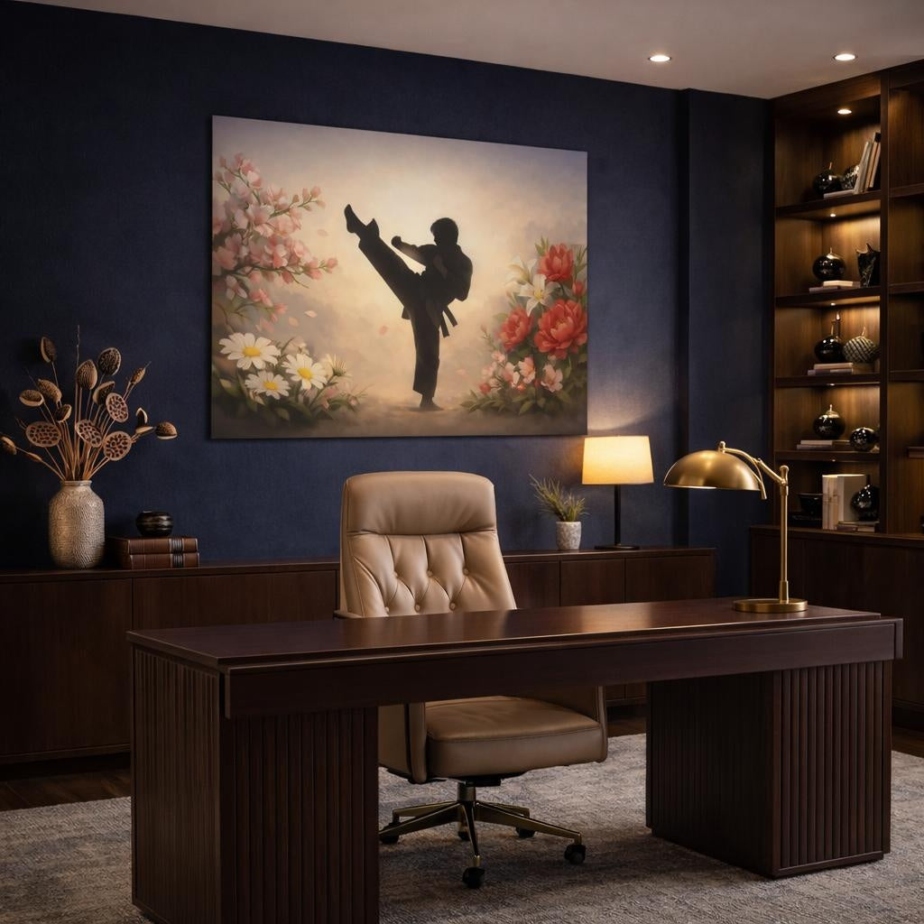Floral Karate shown as canvas wall art in a refined dining room