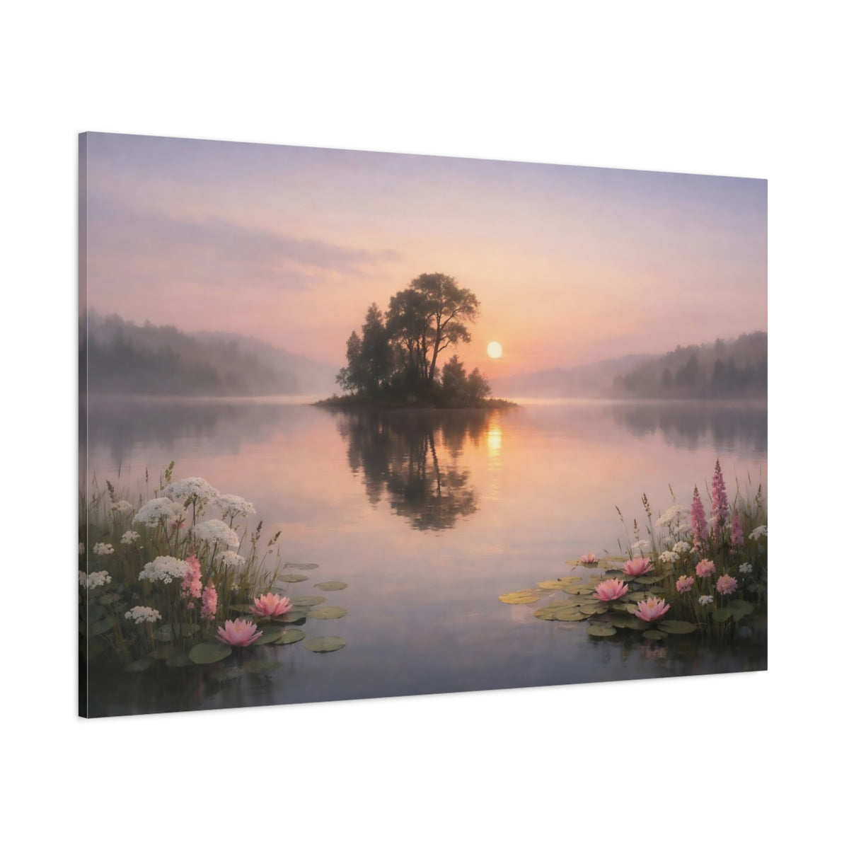 Floral Lake Peaceful shown as stretched canvas wall art