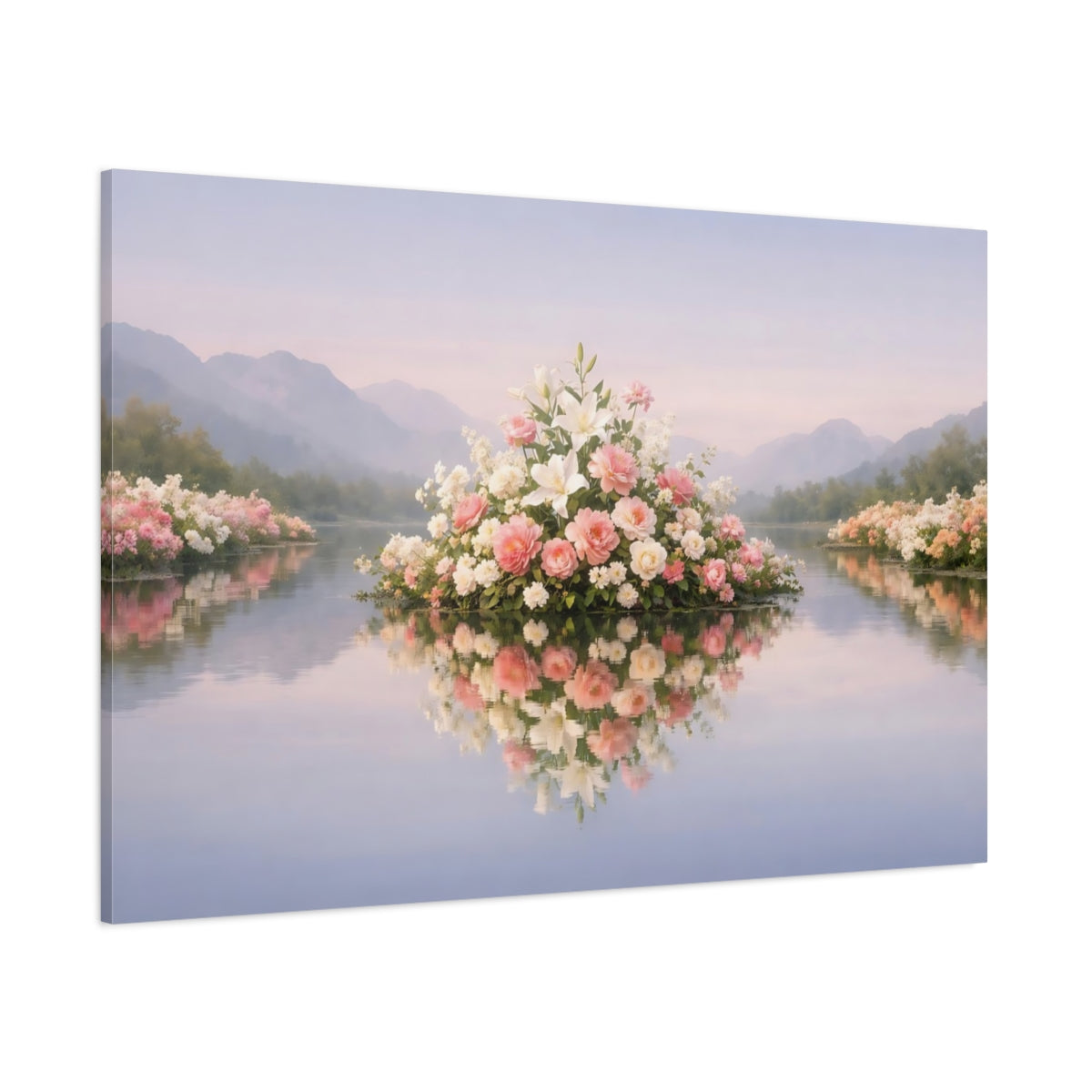 Floral Lake Reflection shown as stretched canvas wall art