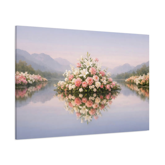 Floral Lake Reflection shown as stretched canvas wall art