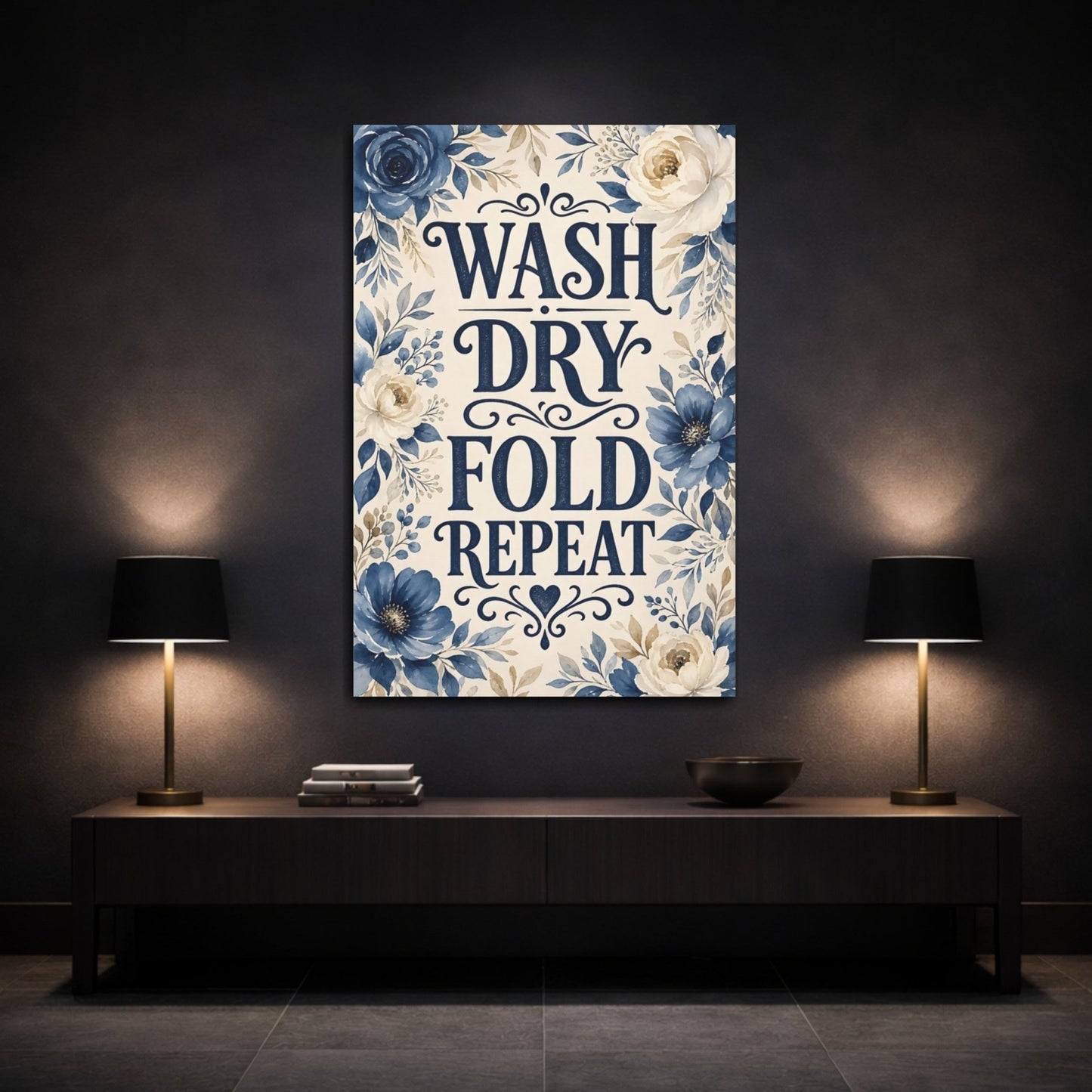 Floral Laundry Quote Blue Decor Canvas Print – Room, Statement Wall, - YesArtYes