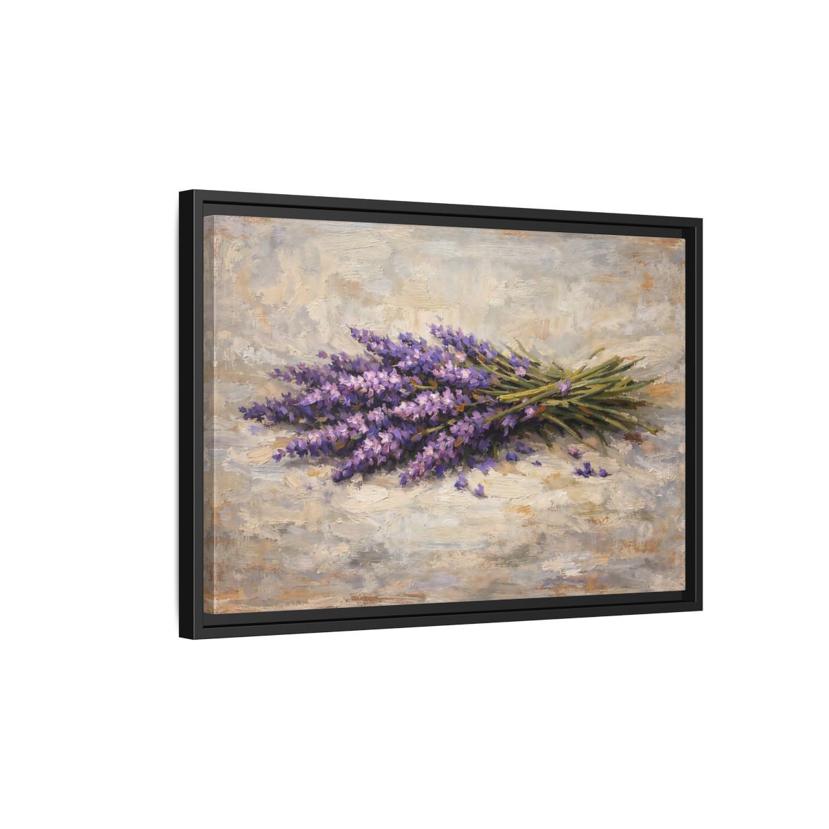 Side Mockup 3. Floral Lavender Bouquet Purple Lavender Floral shown as stretched canvas wall art