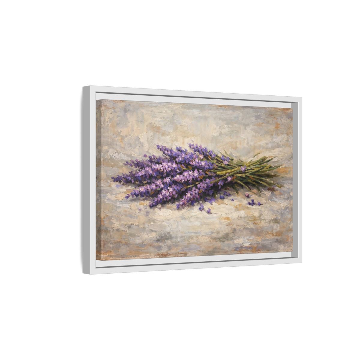 Side Mockup 4. Floral Lavender Bouquet Purple Lavender Floral shown as stretched canvas wall art