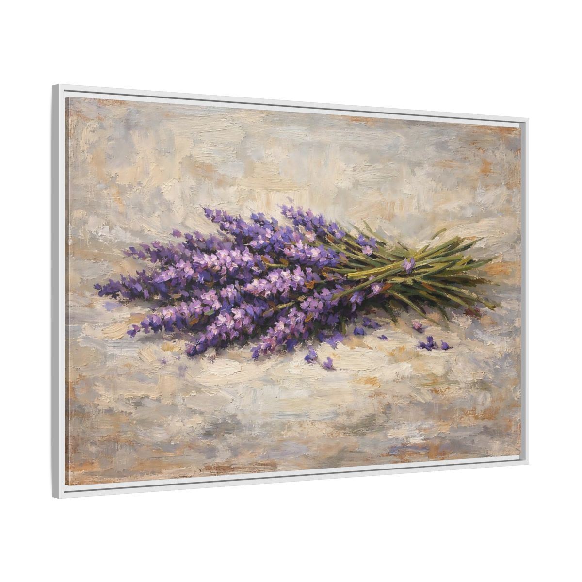 Side Mockup 7. Floral Lavender Bouquet Purple Lavender Floral shown as stretched canvas wall art
