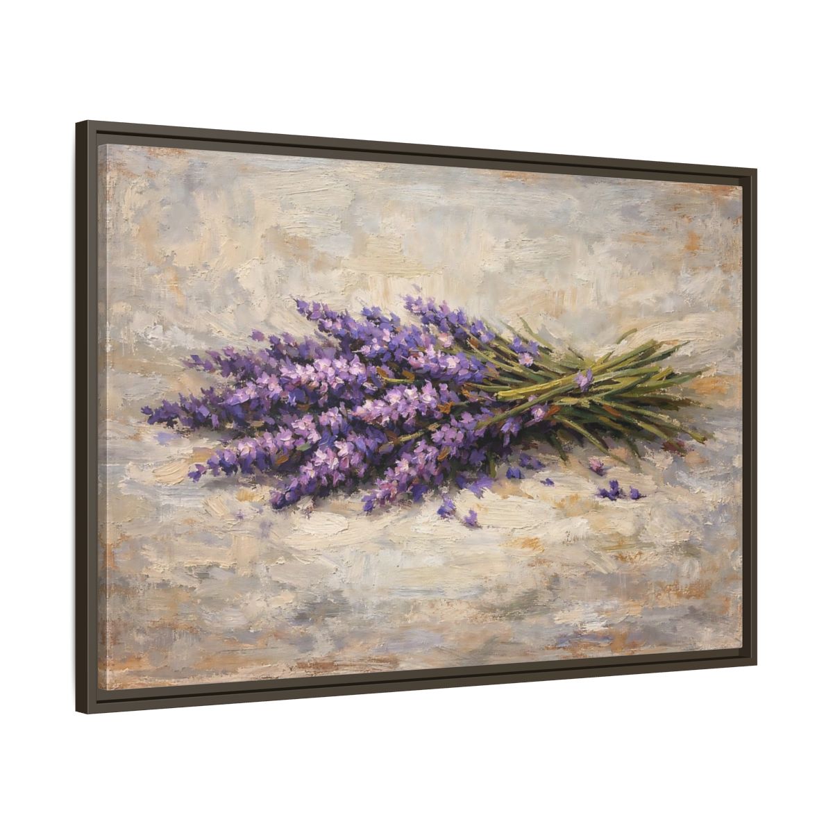 Side Mockup 9. Floral Lavender Bouquet Purple Lavender Floral shown as stretched canvas wall art