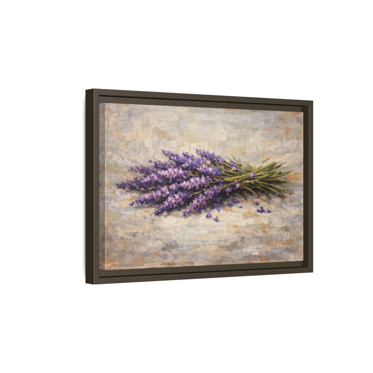 Side Mockup 5. Floral Lavender Bouquet Purple Lavender Floral shown as stretched canvas wall art