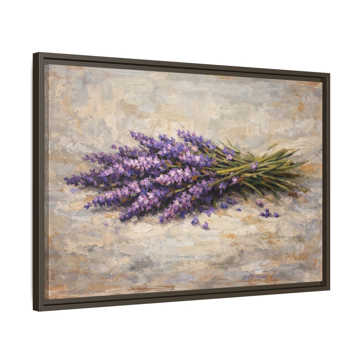 Side Mockup 11. Floral Lavender Bouquet Purple Lavender Floral shown as stretched canvas wall art