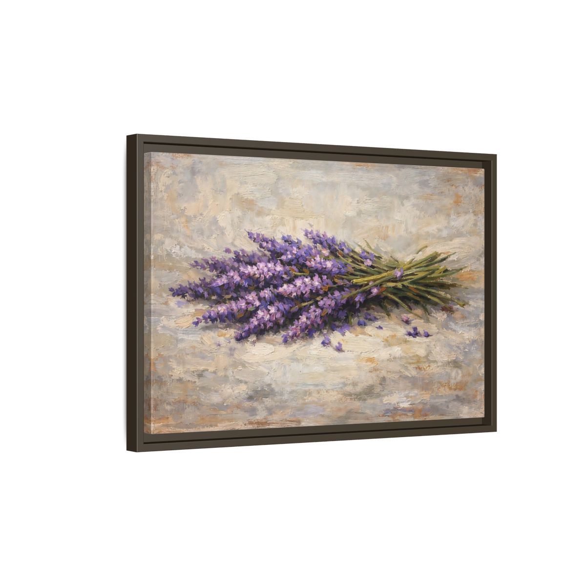 Side Mockup 2. Floral Lavender Bouquet Purple Lavender Floral shown as stretched canvas wall art