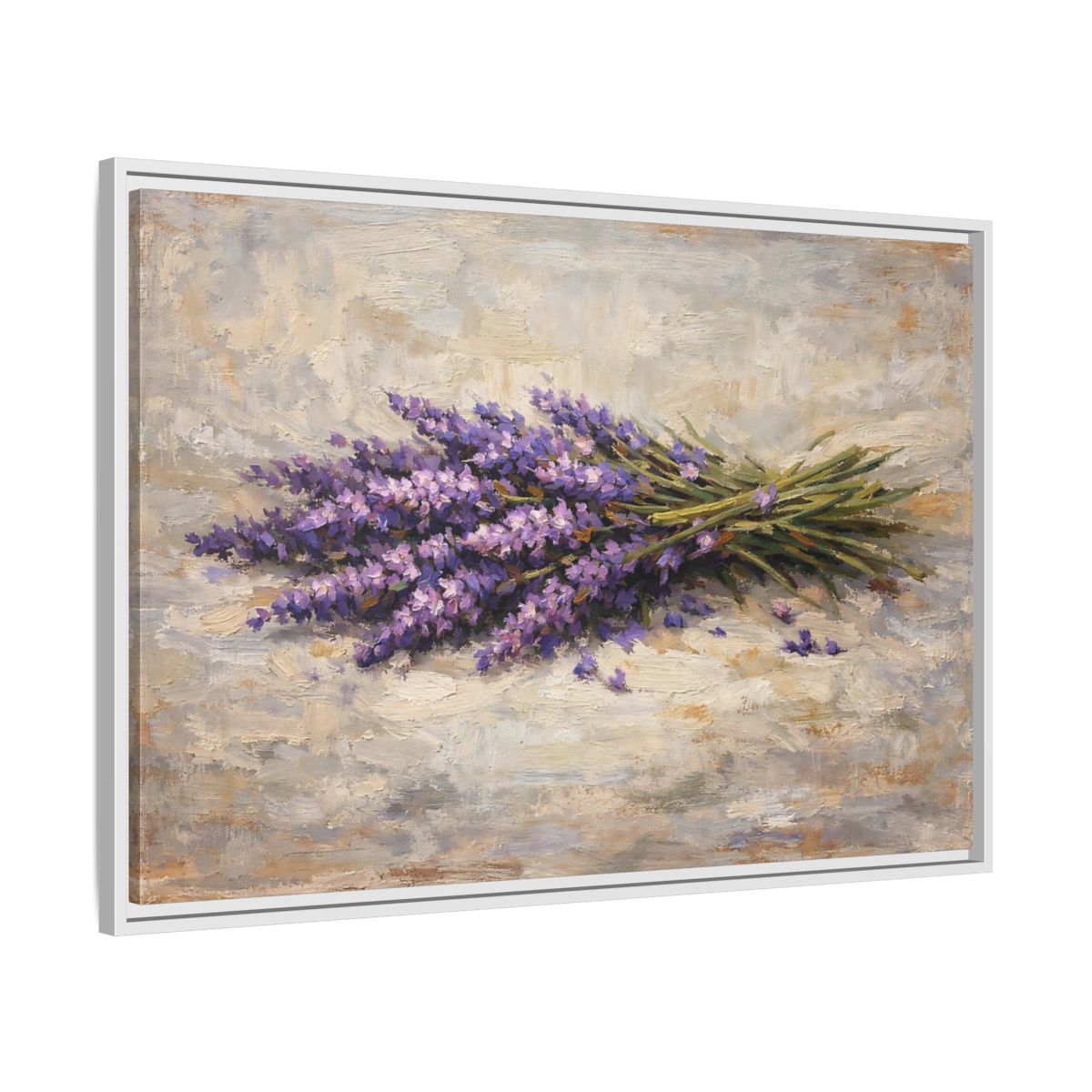 Side Mockup 8. Floral Lavender Bouquet Purple Lavender Floral shown as stretched canvas wall art