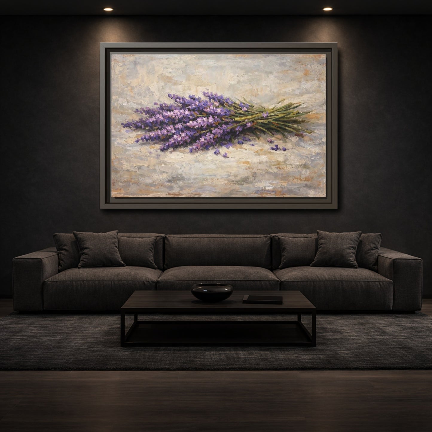 Mockup 2. Floral Lavender Bouquet Purple Lavender Floral shown as stretched canvas wall art