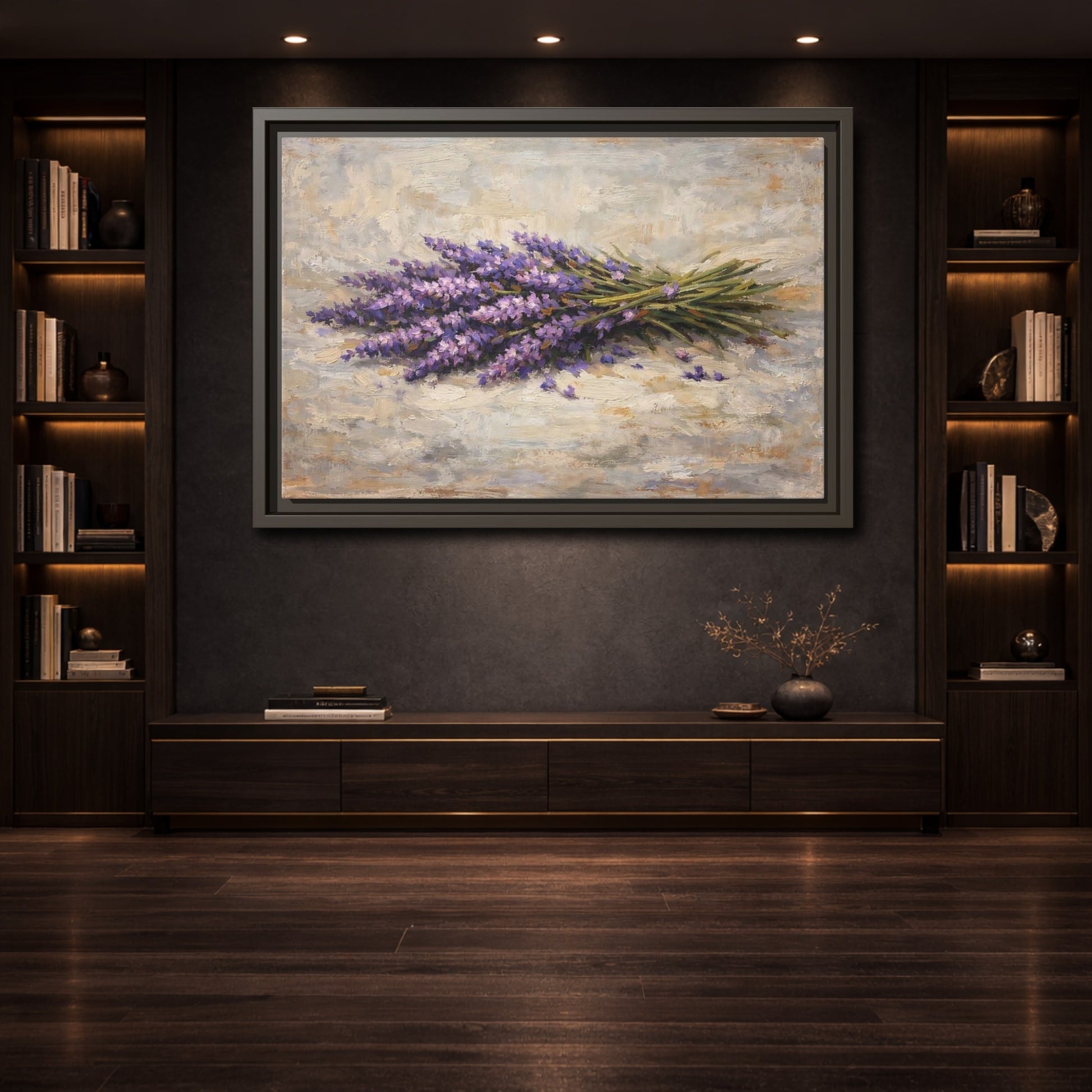 Mockup 3. Floral Lavender Bouquet Purple Lavender Floral shown as stretched canvas wall art