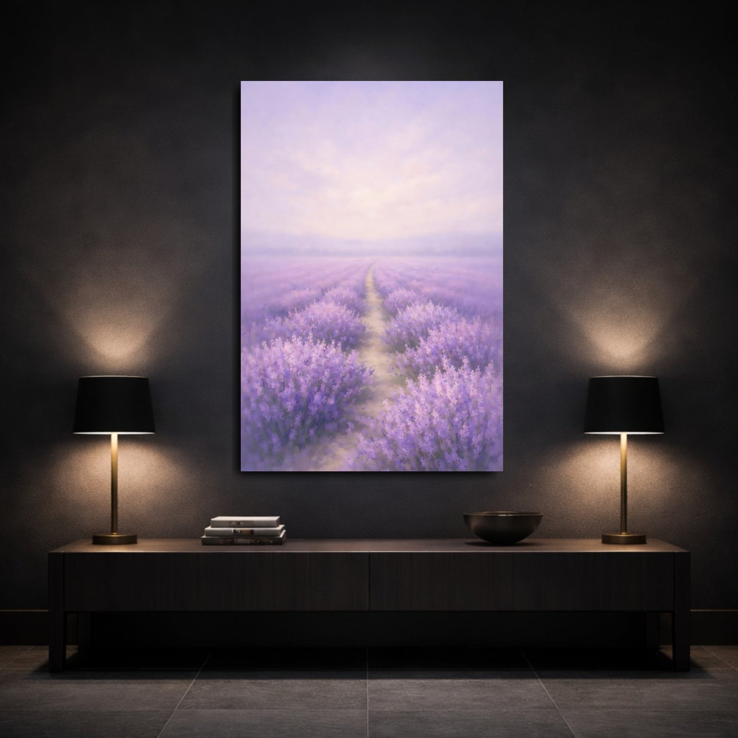 Mockup 2. Floral Lavender Field Lavender Field shown as stretched canvas wall art