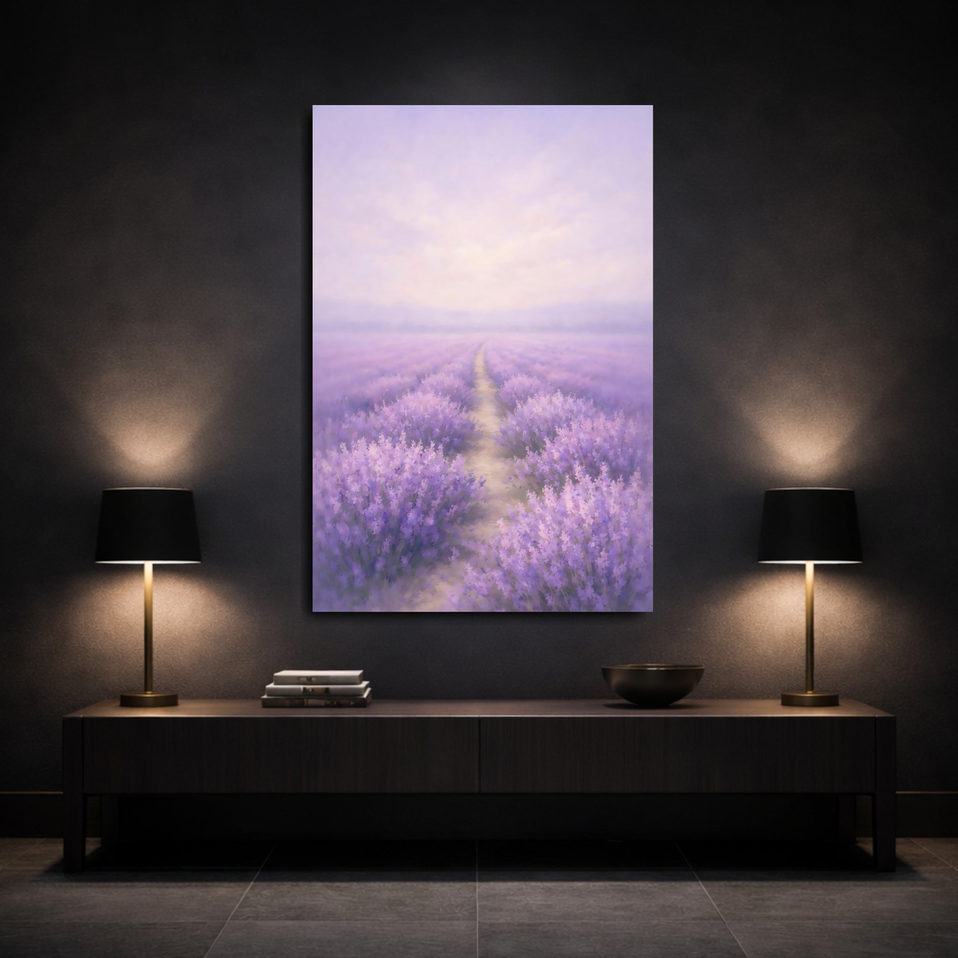 Mockup 2. Floral Lavender Field Lavender Field shown as stretched canvas wall art