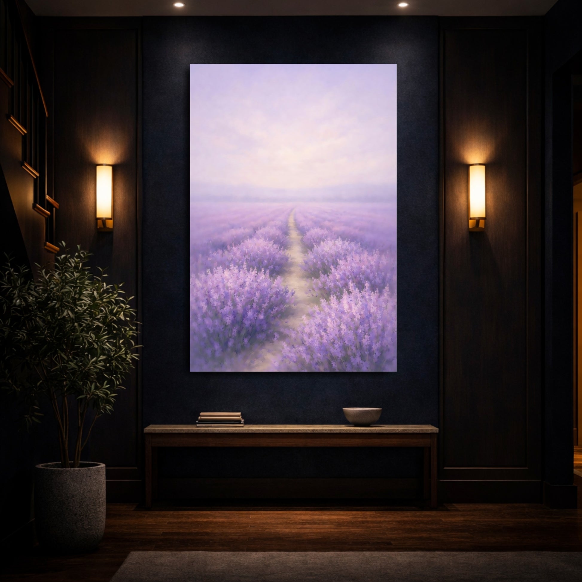 Mockup 3. Floral Lavender Field Lavender Field shown as stretched canvas wall art