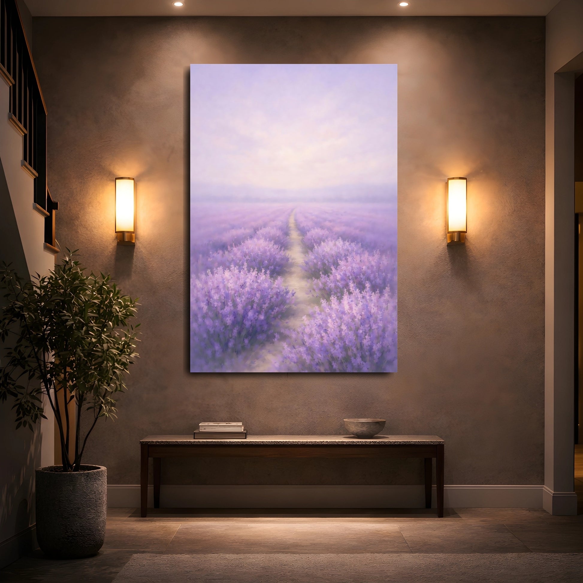 Mockup 4. Floral Lavender Field Lavender Field shown as stretched canvas wall art