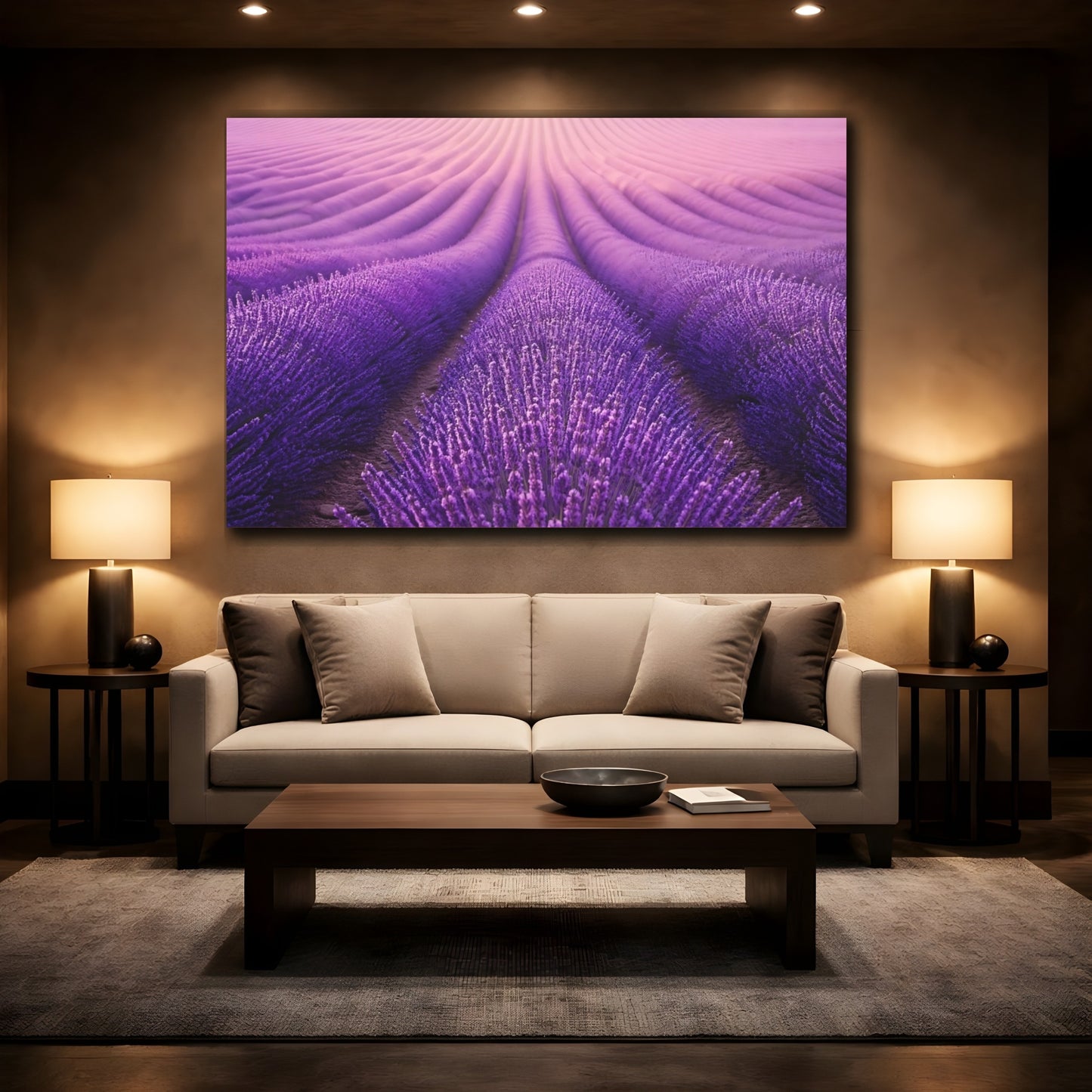 Mockup 2. Floral Lavender Field Purple Lavender Field shown as stretched canvas wall art
