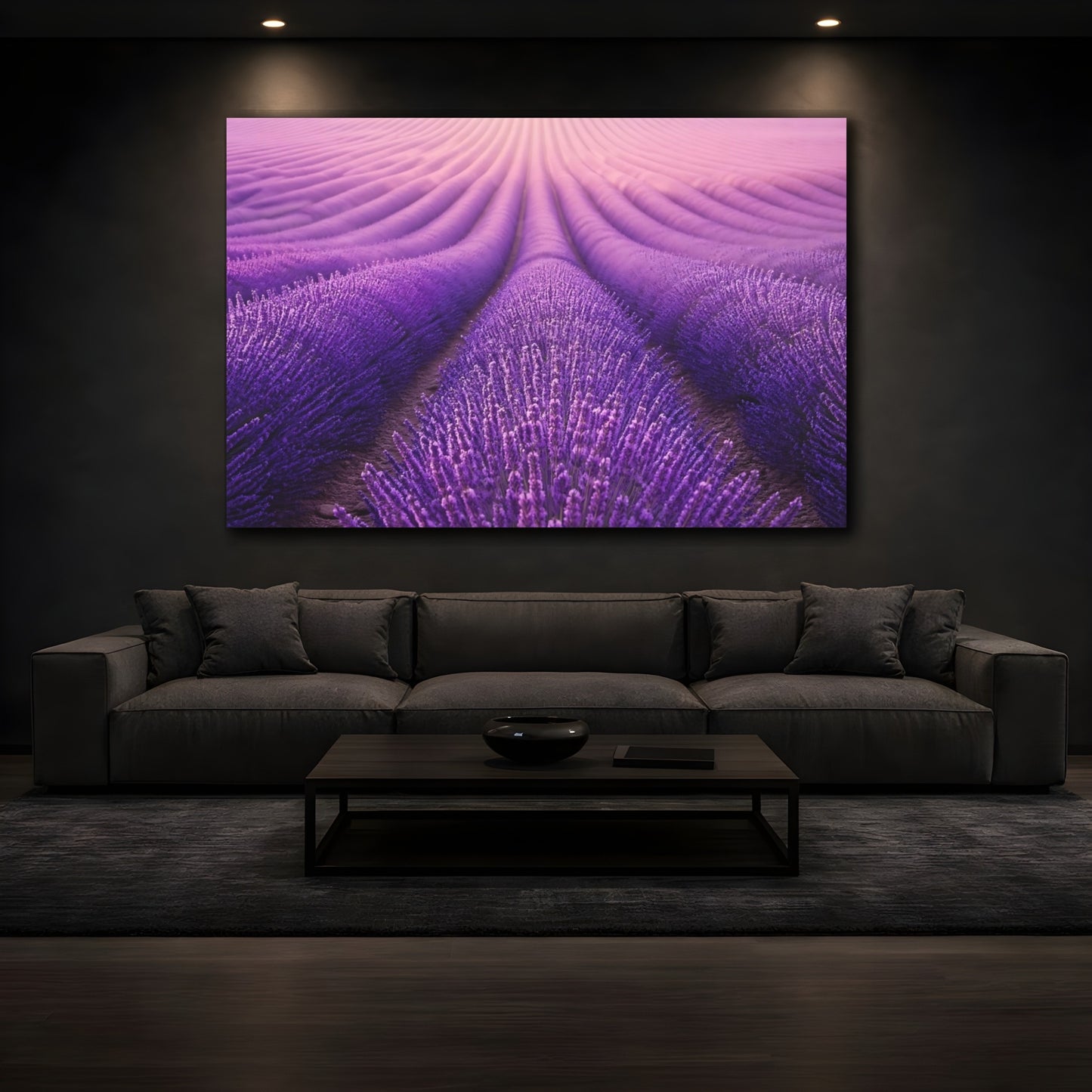 Mockup 3. Floral Lavender Field Purple Lavender Field shown as stretched canvas wall art