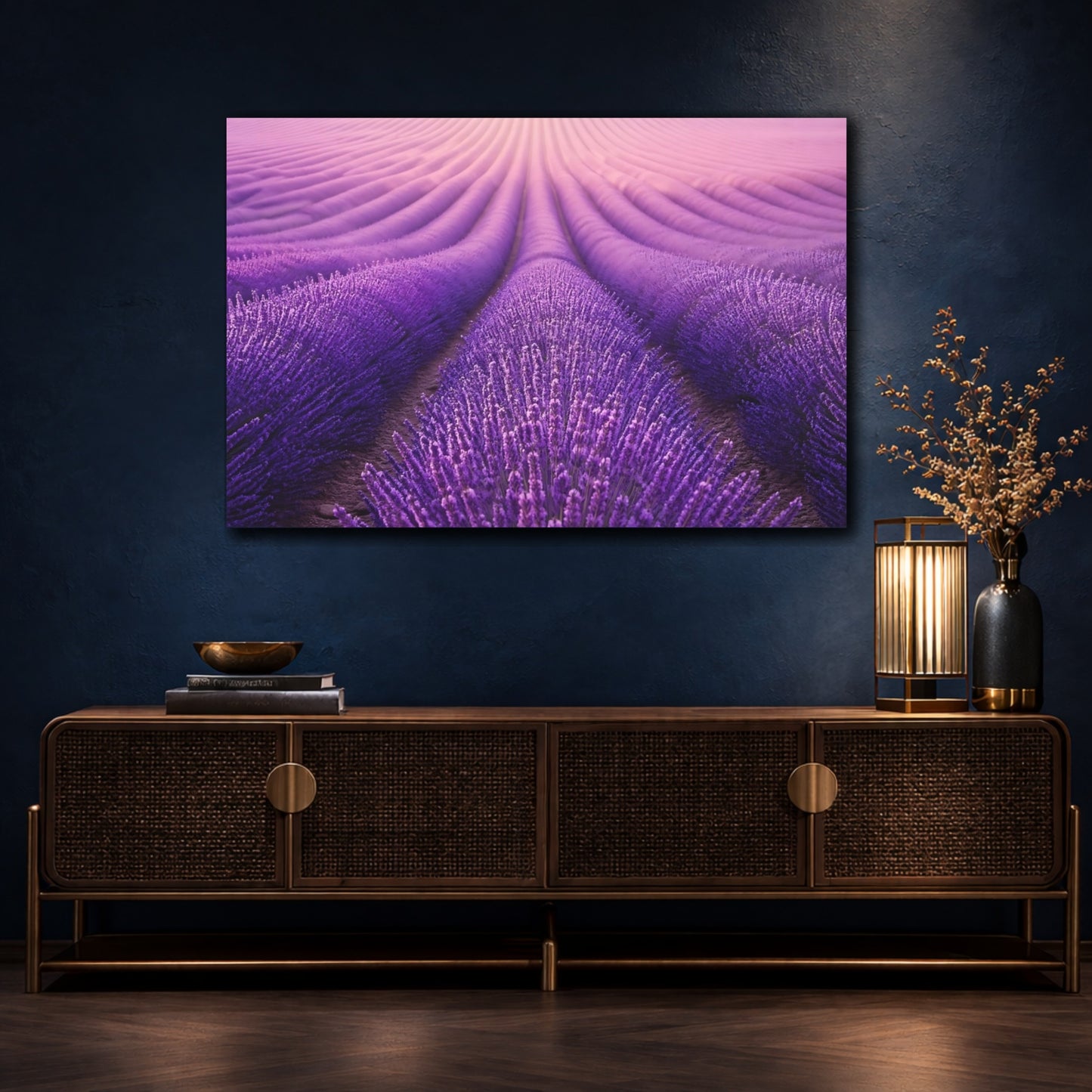Mockup 4. Floral Lavender Field Purple Lavender Field shown as stretched canvas wall art