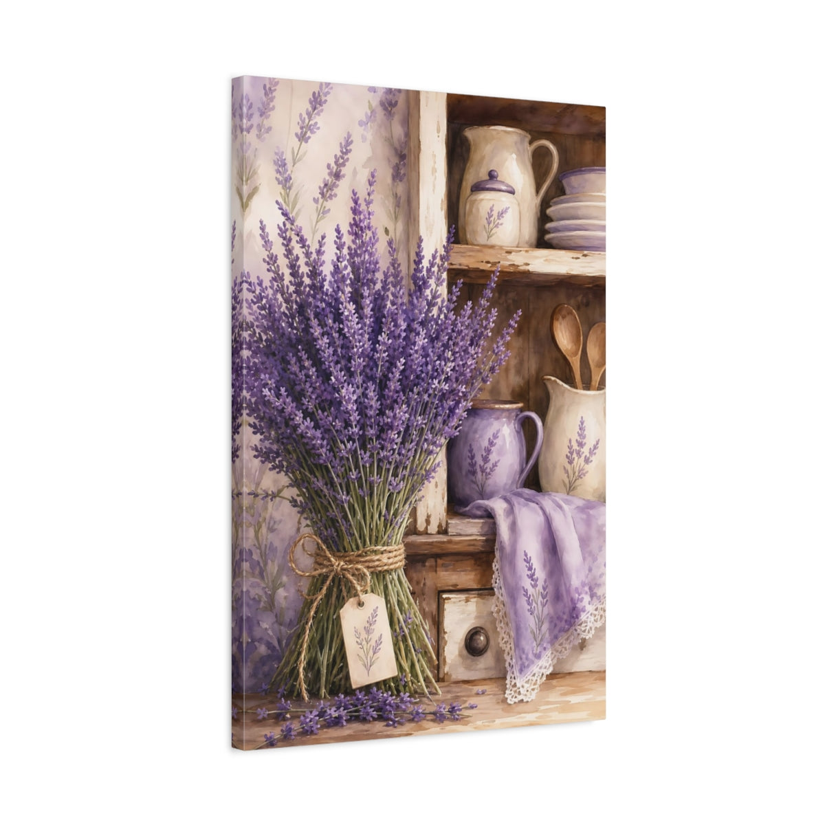 Side Mockup 2. Floral Lavender Flowers Purple Lavender shown as canvas print