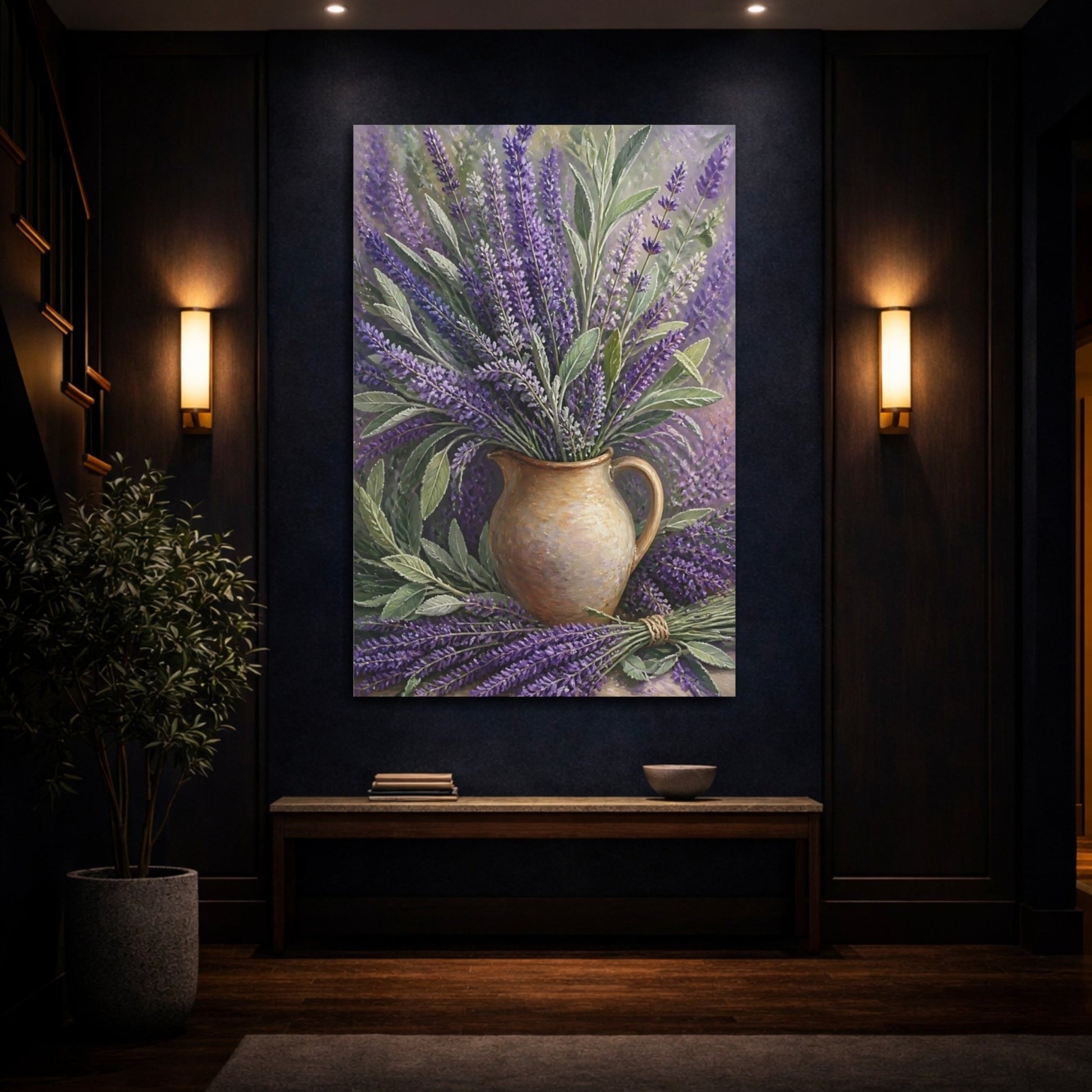 Floral Lavender Purple And Brown Canvas Print – traditional Decor for Living Room, Above Console Table - YesArtYes