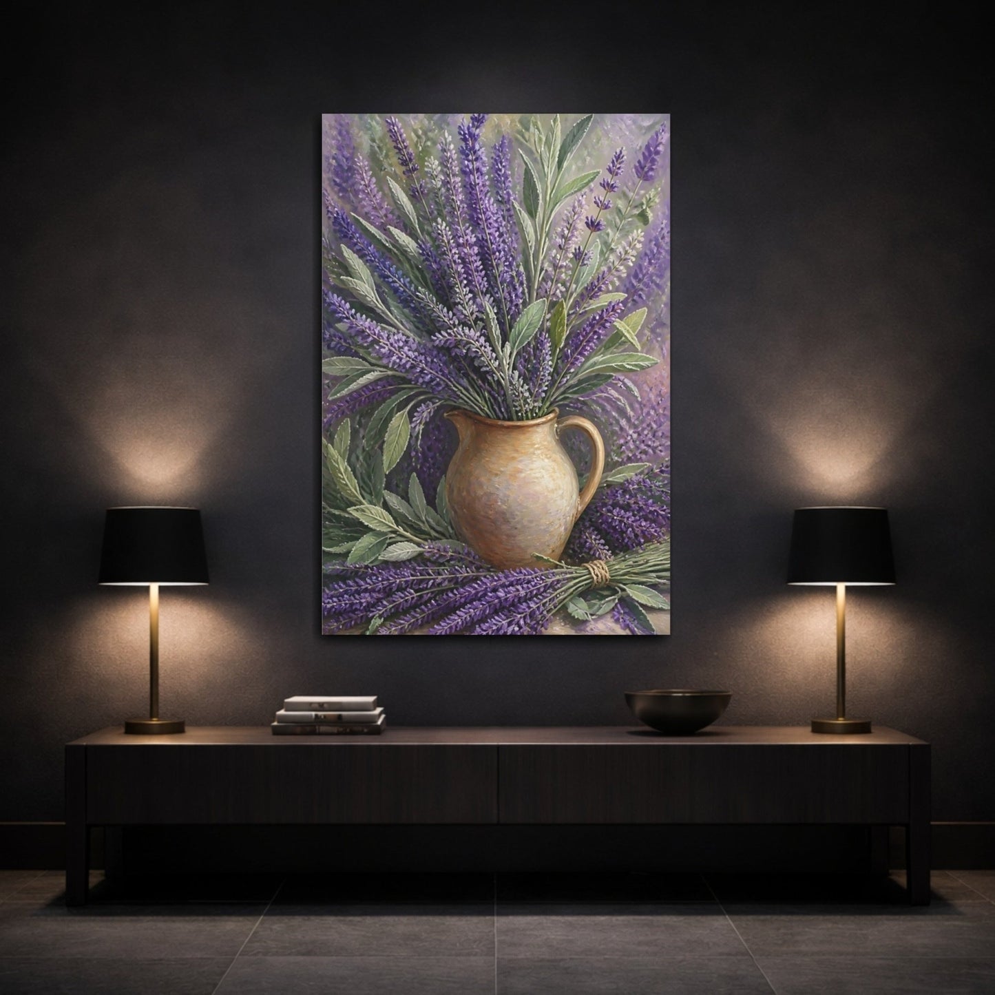 Floral Lavender Purple And Brown Canvas Print – traditional Decor for Living Room, Above Console Table - YesArtYes