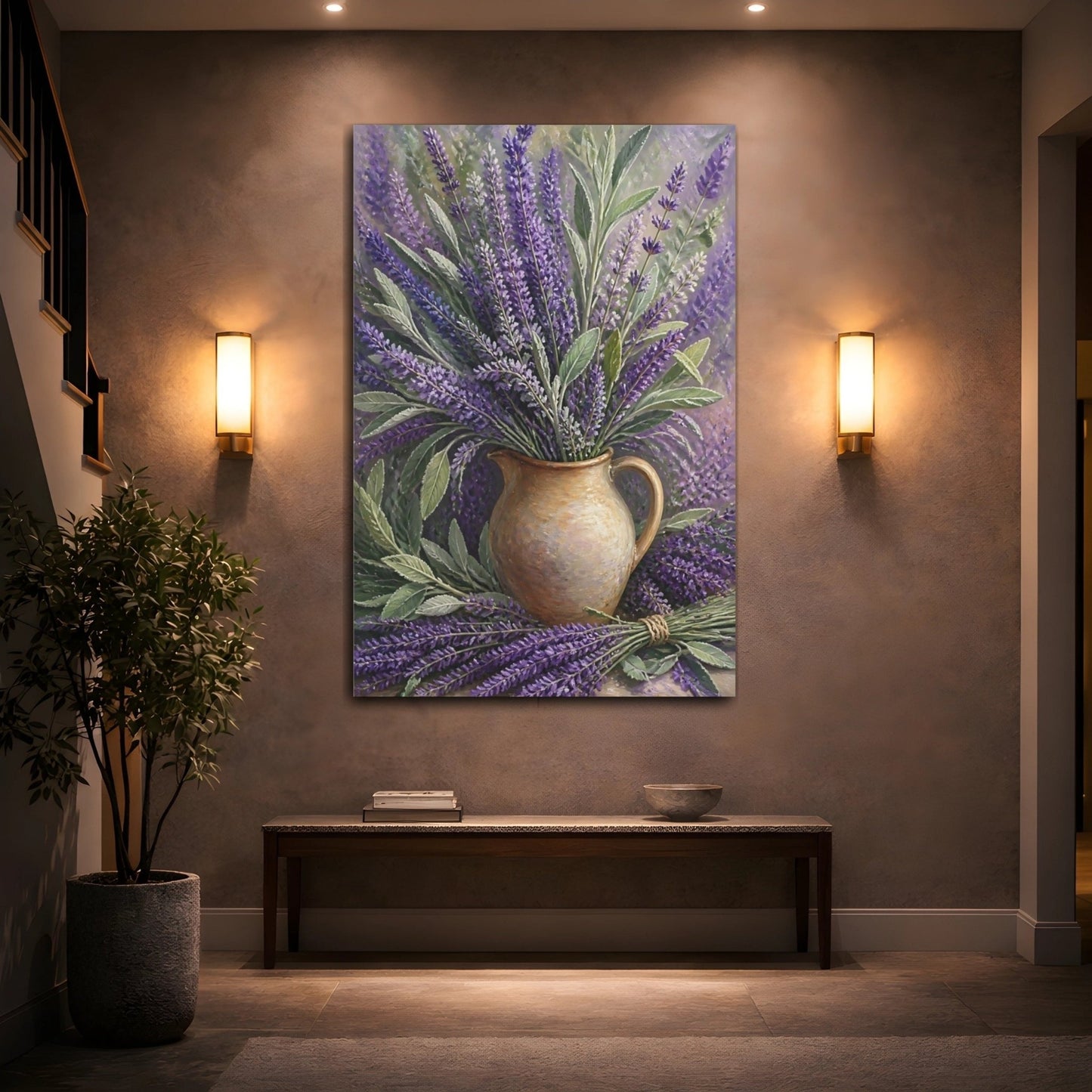 Floral Lavender Purple And Brown Canvas Print – traditional Decor for Living Room, Above Console Table - YesArtYes