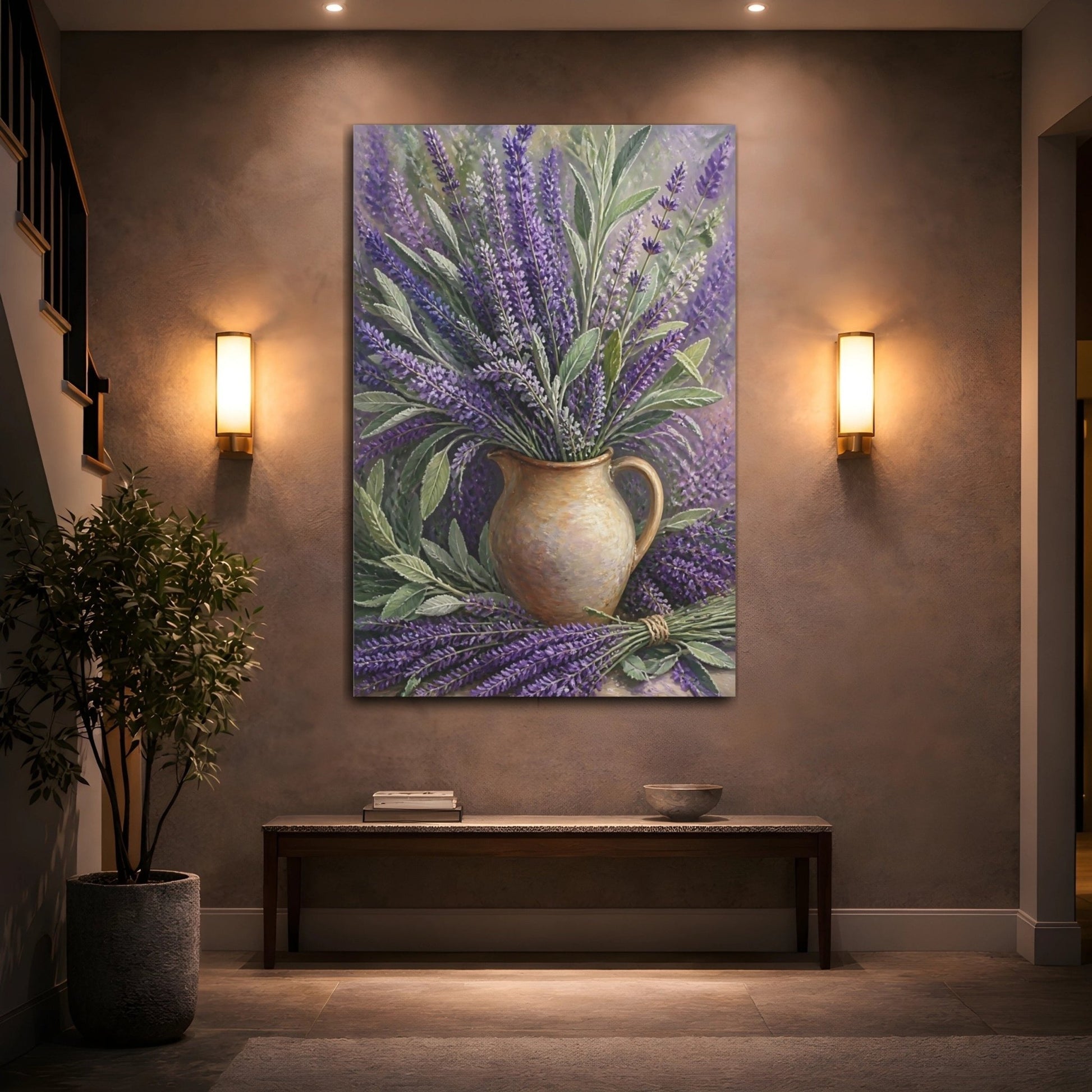 Floral Lavender Purple And Brown Canvas Print – traditional Decor for Living Room, Above Console Table - YesArtYes